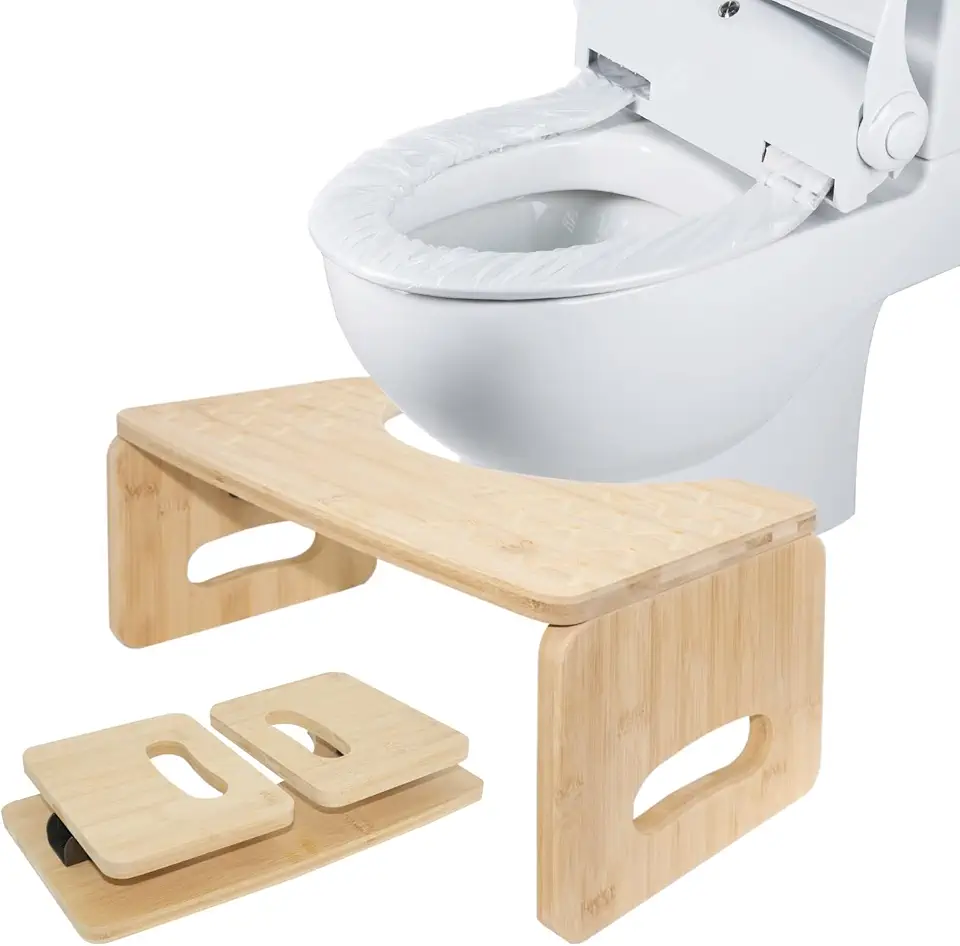 Tabouret toilette pliable - forme C bambou, ergonomique, anti-constipation, portable, pour adultes et enfants