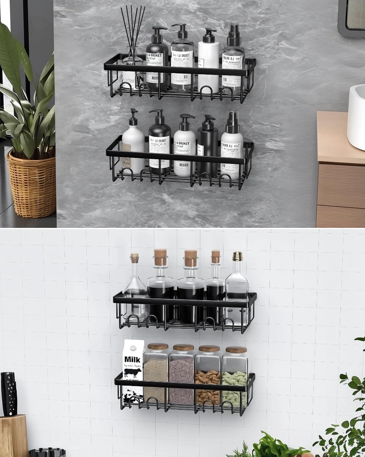 AceMining - Étagère de douche sans perçage, 3 pcs, crochets, rangement compact