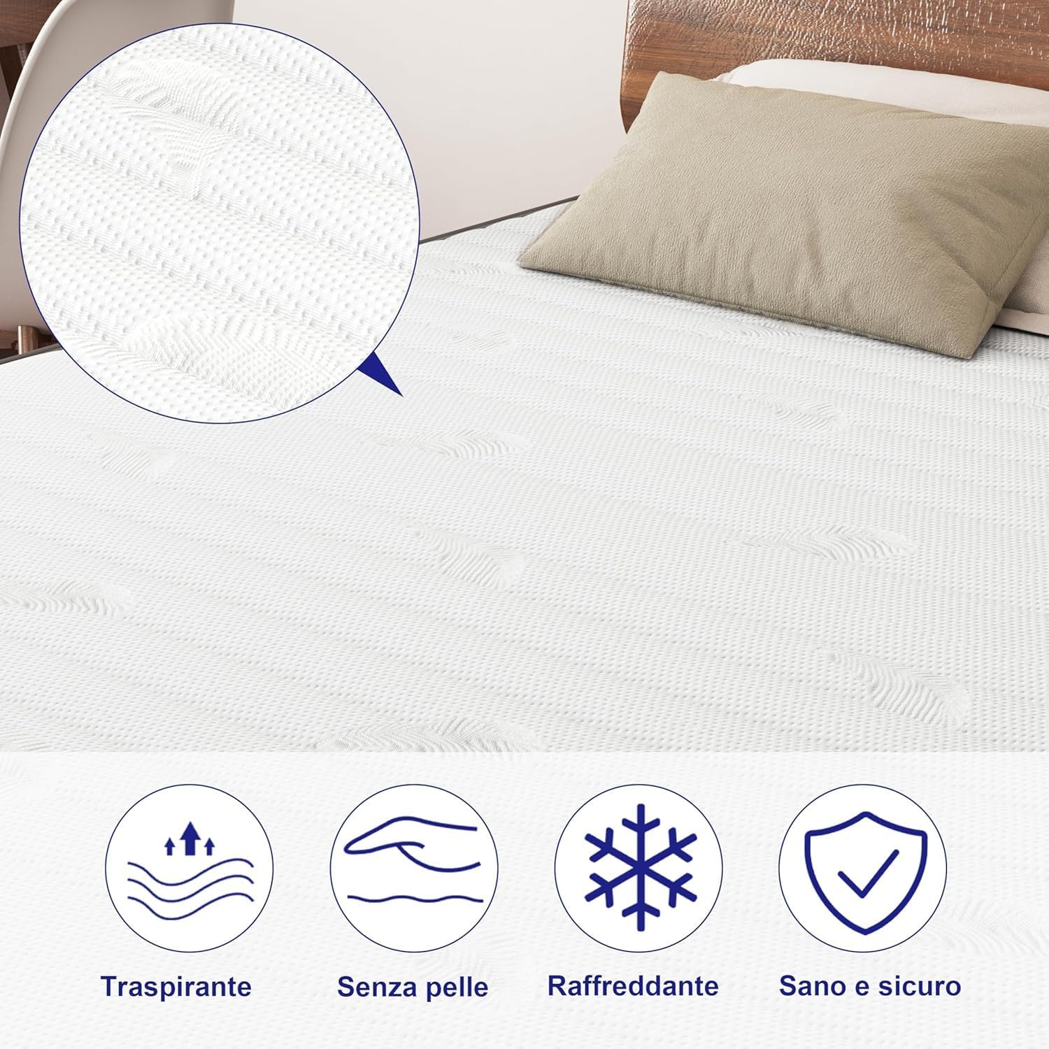 Matelas hybride 140x190 cm, mémoire de forme, soutien ferme, Oeko-TEX