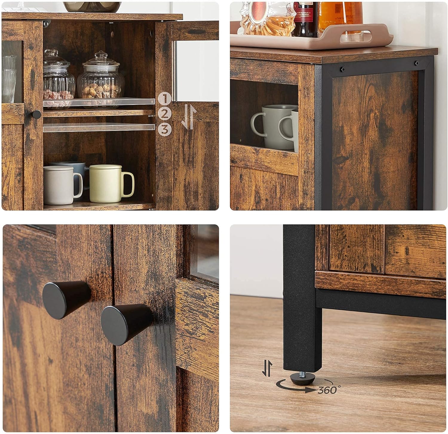 VASAGLE - Buffet industriel 3 portes, cadre acier, salon/cuisine, LSC099B01