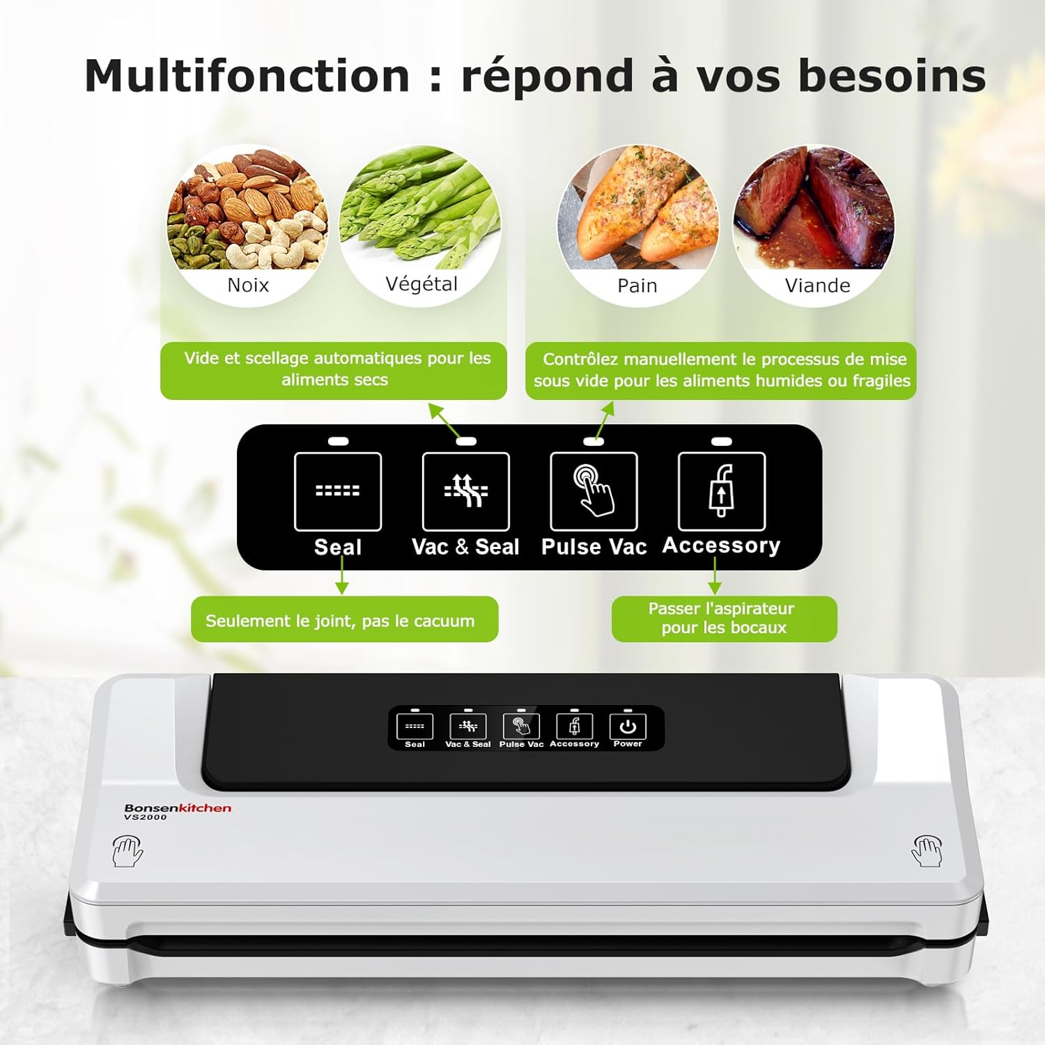 Bonsenkitchen - machine sous vide alimentaire compacte, 5 sacs inclus