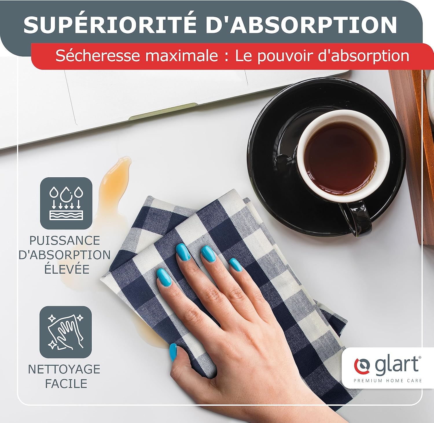 Glart - torchons prélavés 50x70cm coton Oeko-TEX gris sans peluche 48GI2