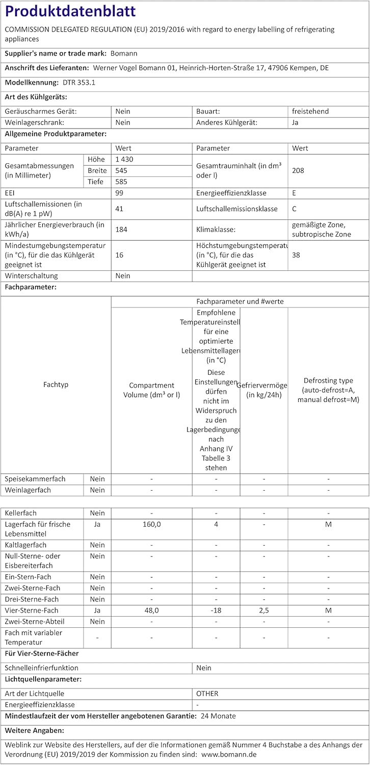 Bomann - DTR 353.1 série rétro - 208L double porte, poignées chromées