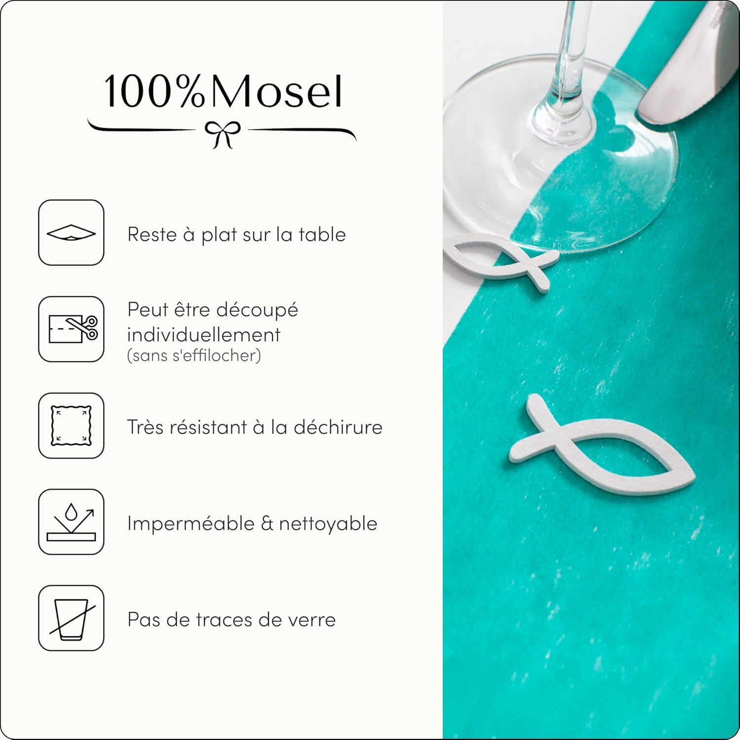 100%Mosel - Chemin de Table non-tissé - 30x250cm - turquoise, décor événementiel