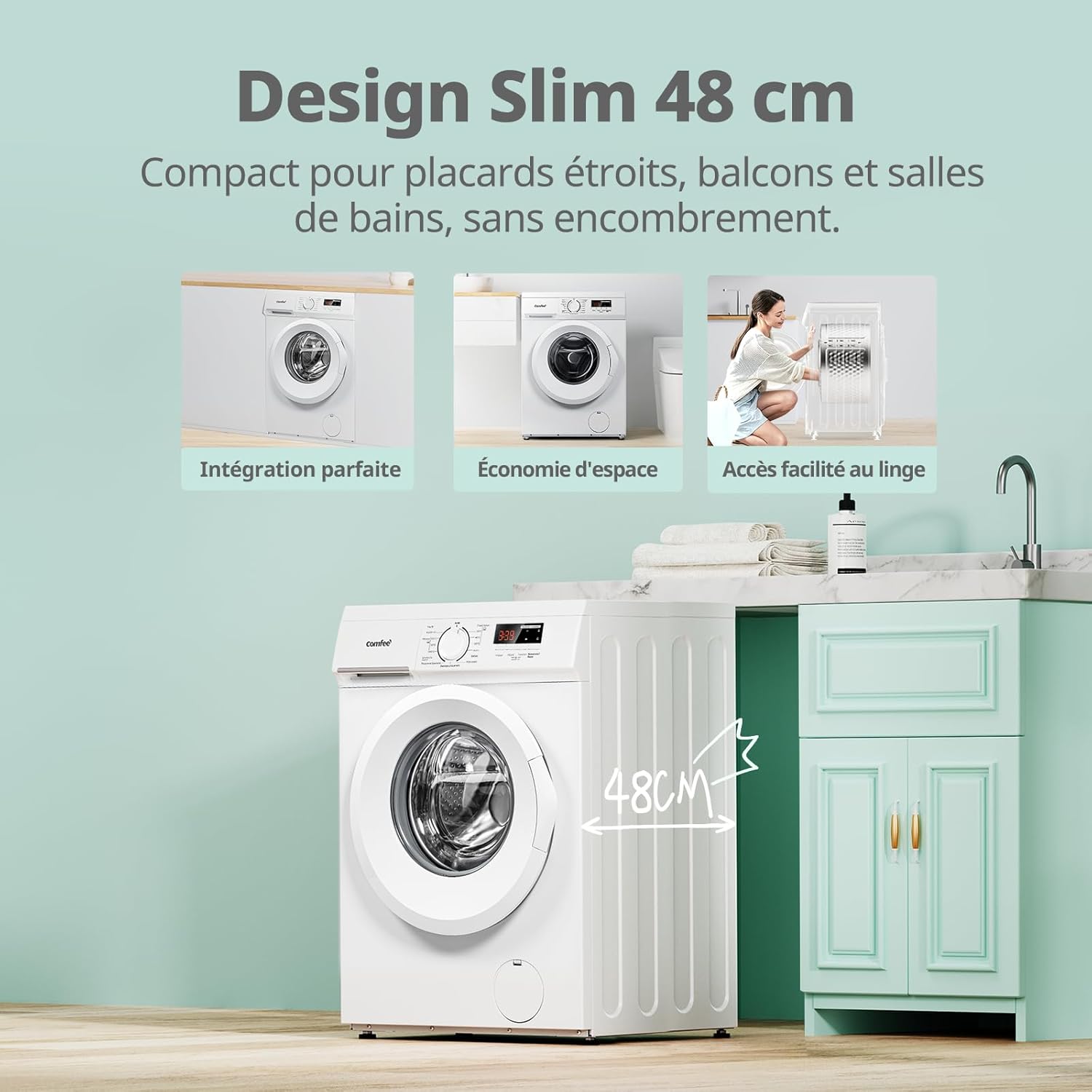 Comfee - lave-linge frontal 8 kg, classe A, 1400 tr/min, 15 programmes, CFE12EW80-W-FR