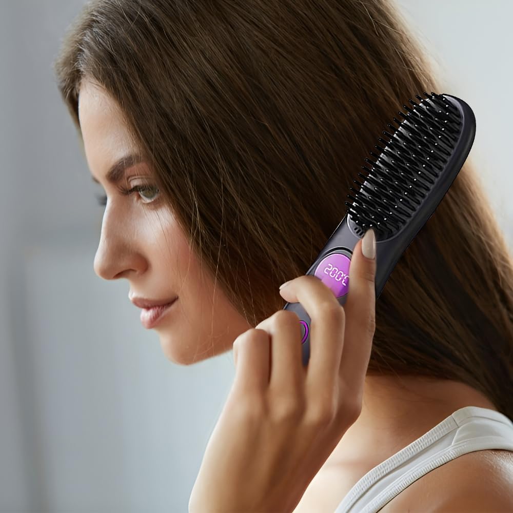 Brosse lissante sans fil - mini portable - LCD - tous types cheveux