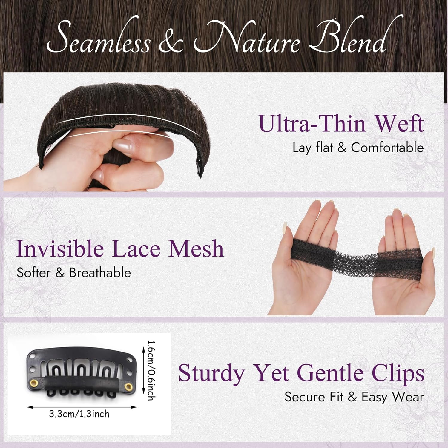 BARSDAR - Extensions à clips ondulées 50cm - synthétiques brun foncé