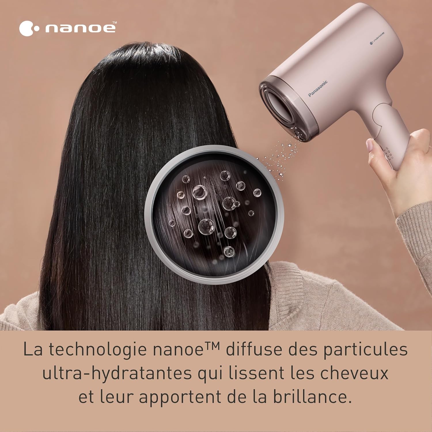 Panasonic - Sèche-Cheveux Nanoe, pliable, 1600W, séchage rapide, accessoire concentrateur, rose clair - EH-NA7M-P825