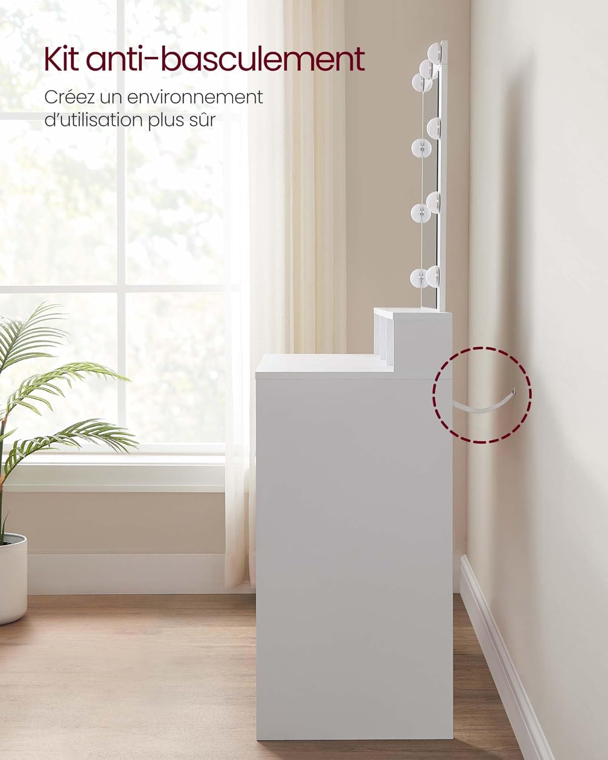 VASAGLE - KAILYN Collection - 100x40x145 cm - coiffeuse LED, 2 tiroirs, blanc RDT164W01