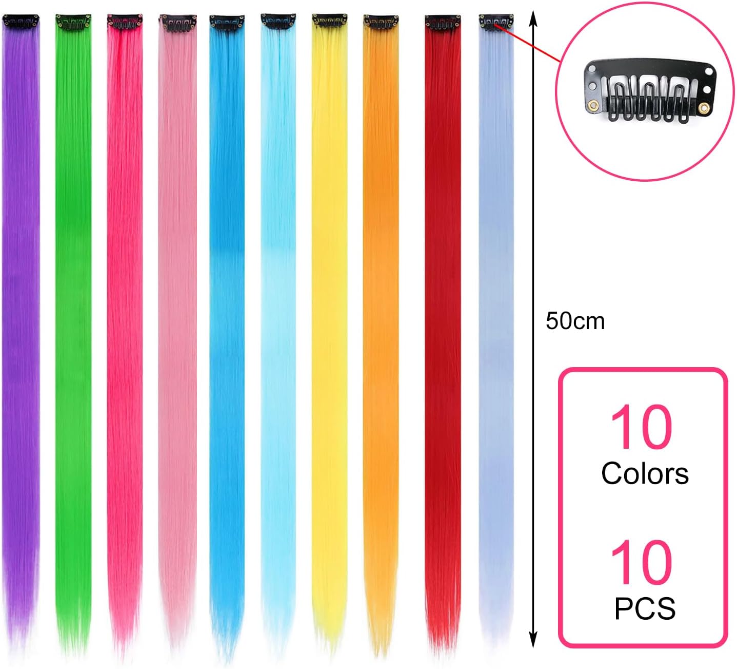 Extensions à clip cheveux - 22 pouces - mèches multicolores pour fêtes
