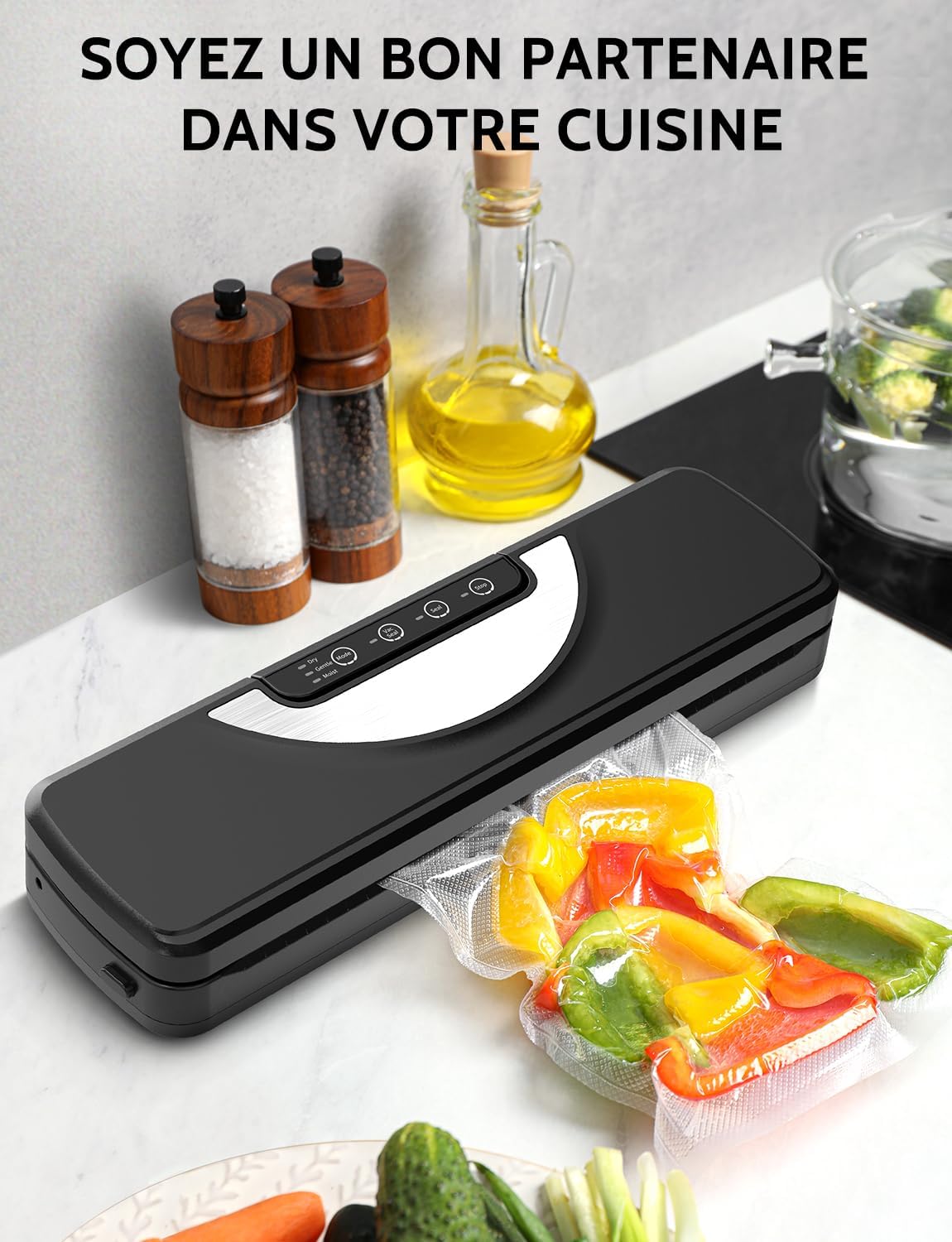 Machine sous vide alimentaire 5 en 1, couteau inclus, modes sec/humide, sacs et tuyau