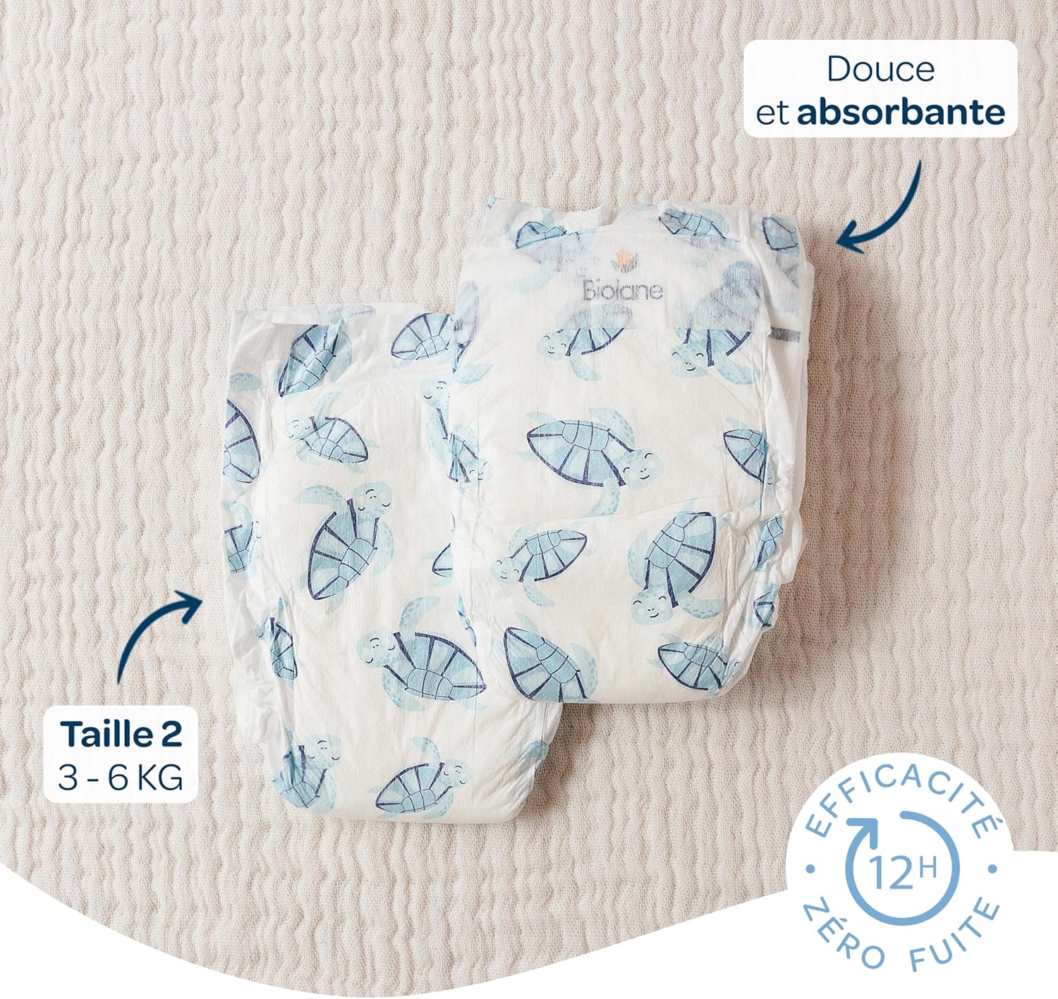 Biolane - couches bébé taille 2 (3-6 kg) - ultra absorbantes, jusqu’à 12h sec, pack 168, peaux sensibles, made in France