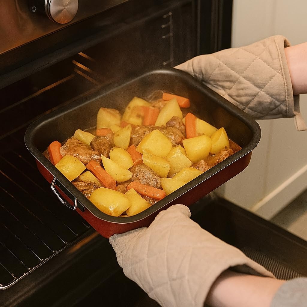 Menax - Plat à four set 3 pièces - poignées - revêtement antiadhésif