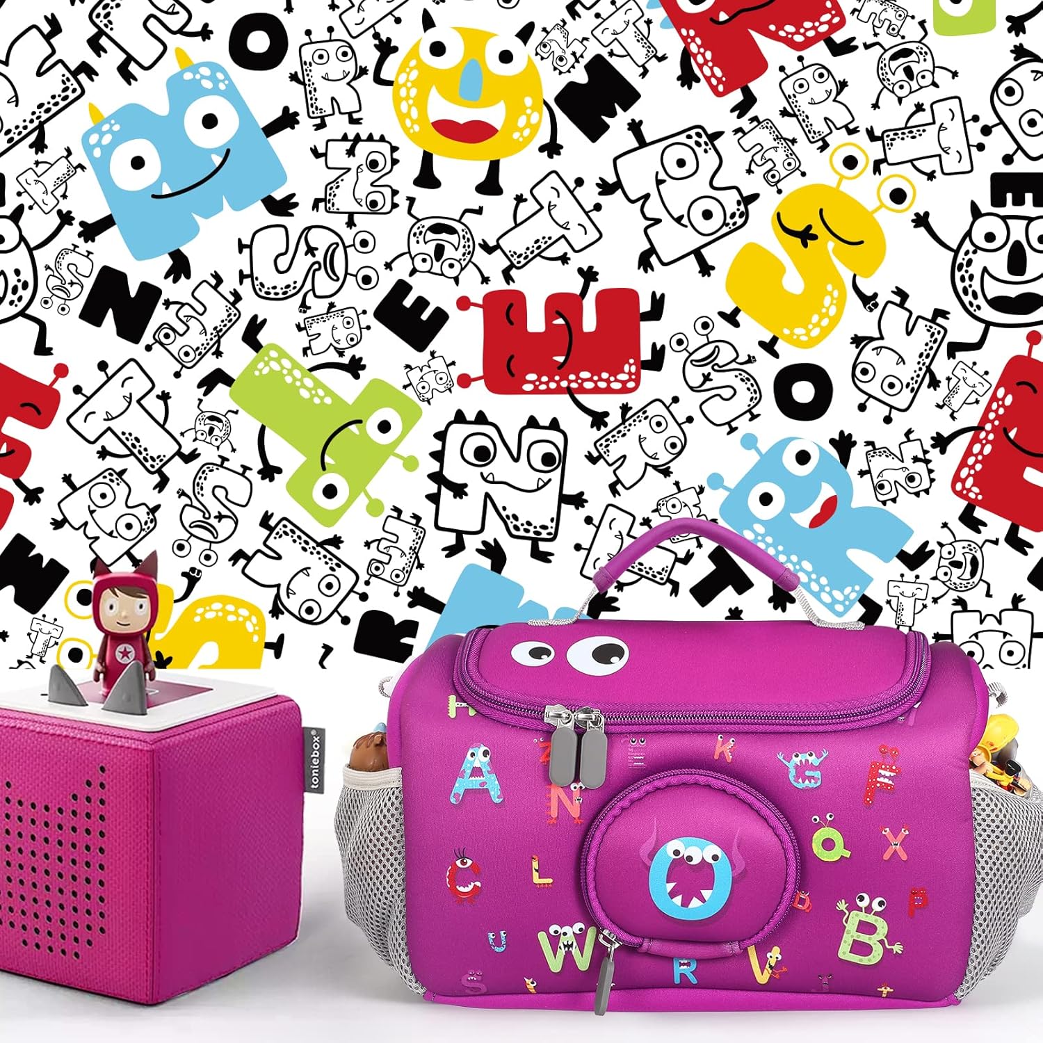 Étui de transport Toniebox - violet - organiseur compact, pour figurines et accessoires