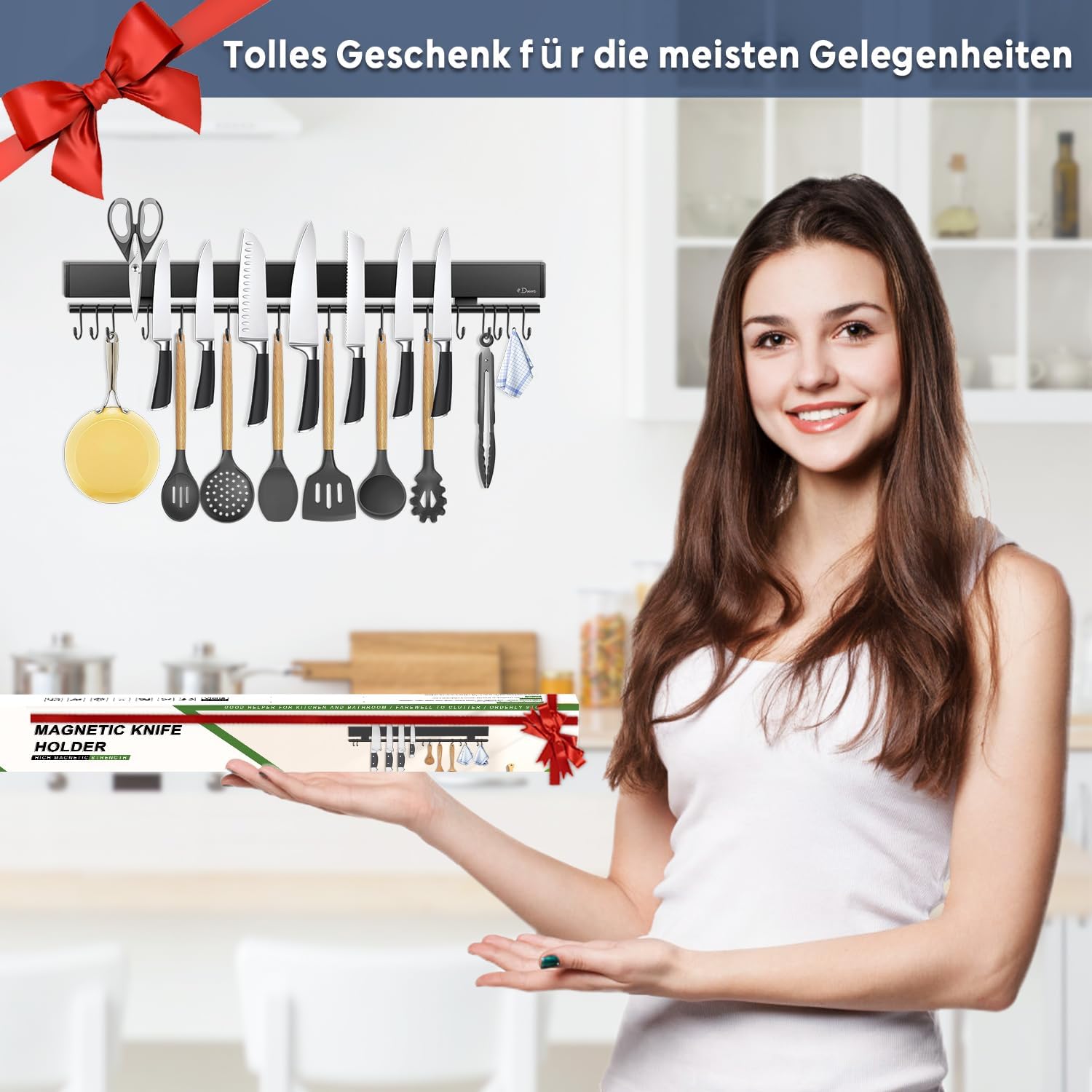 Dmore - barre magnétique 59 cm, 15 crochets, forte fixation, noir