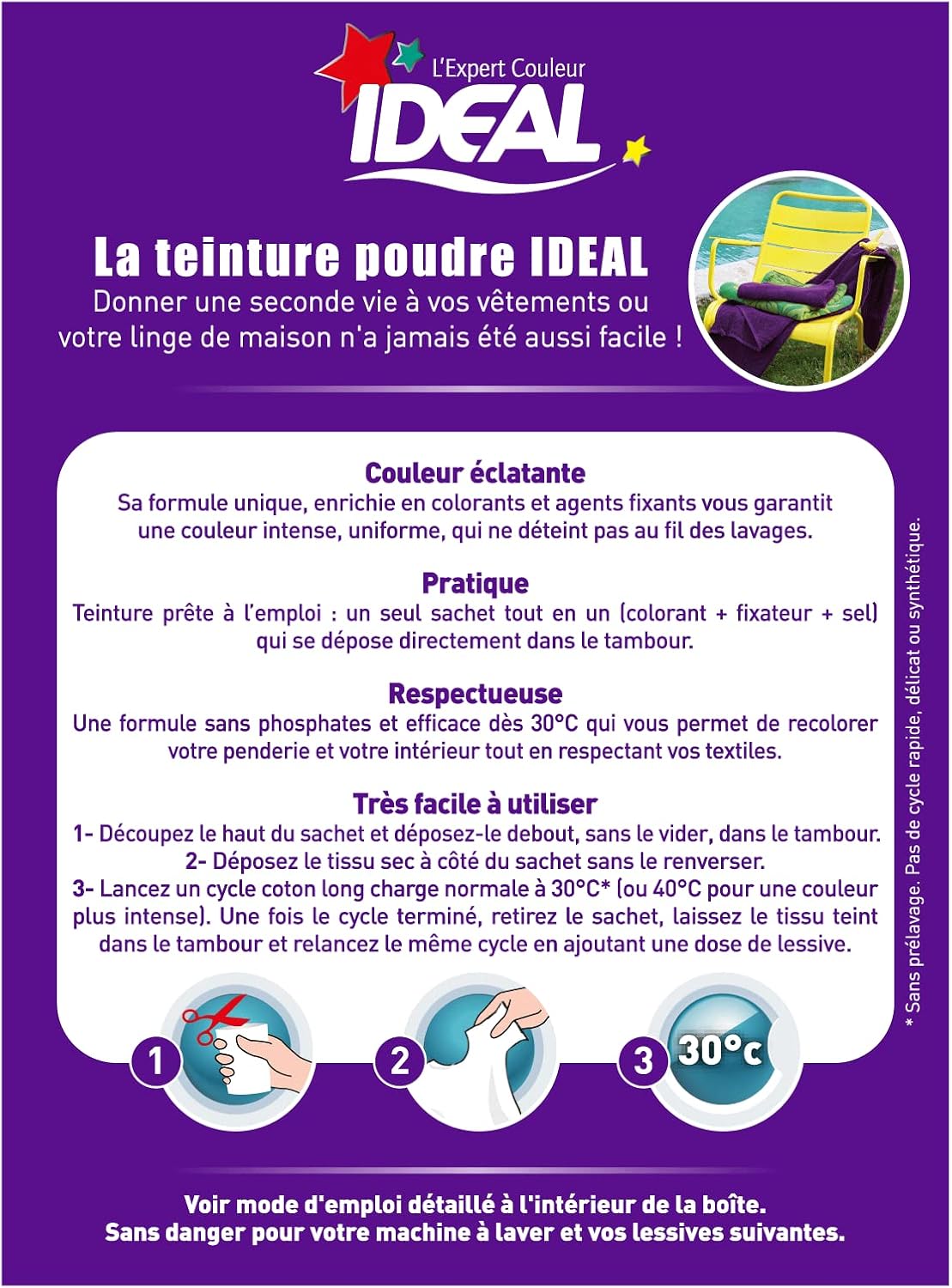 IDEAL - Kit Teinture Mini Violet - 230g - Textile longue tenue, dès 30°C