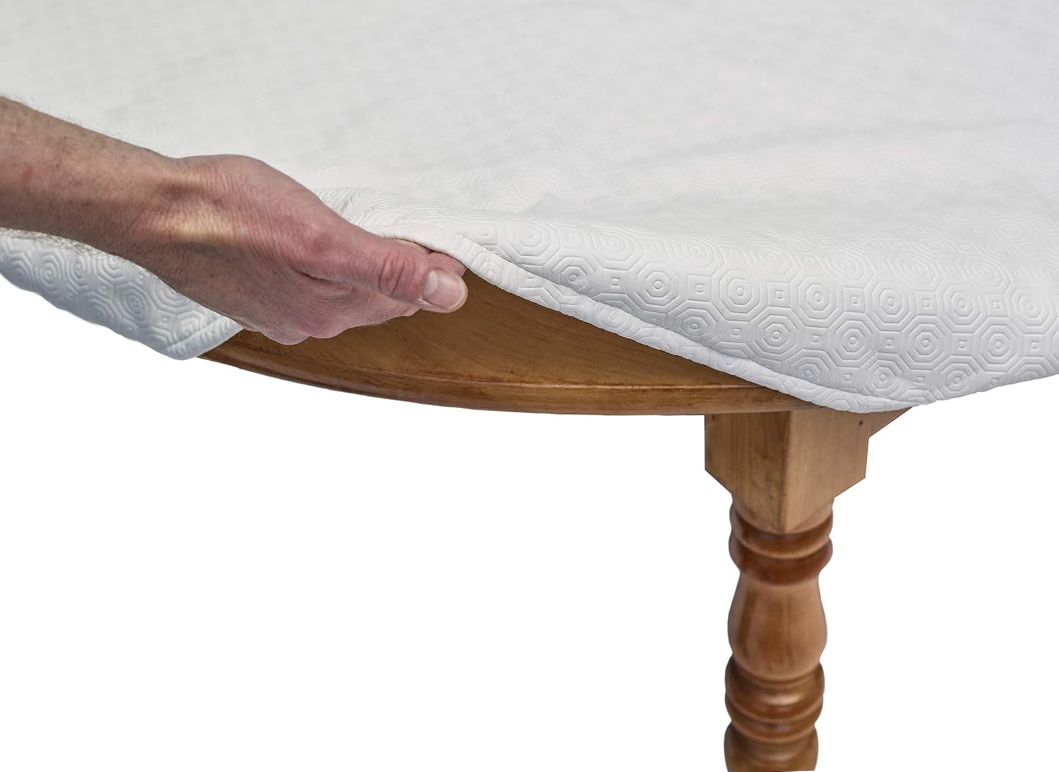 D'CLIC - Protège-table élastiqué rond 110-123cm, blanc, fabriqué France