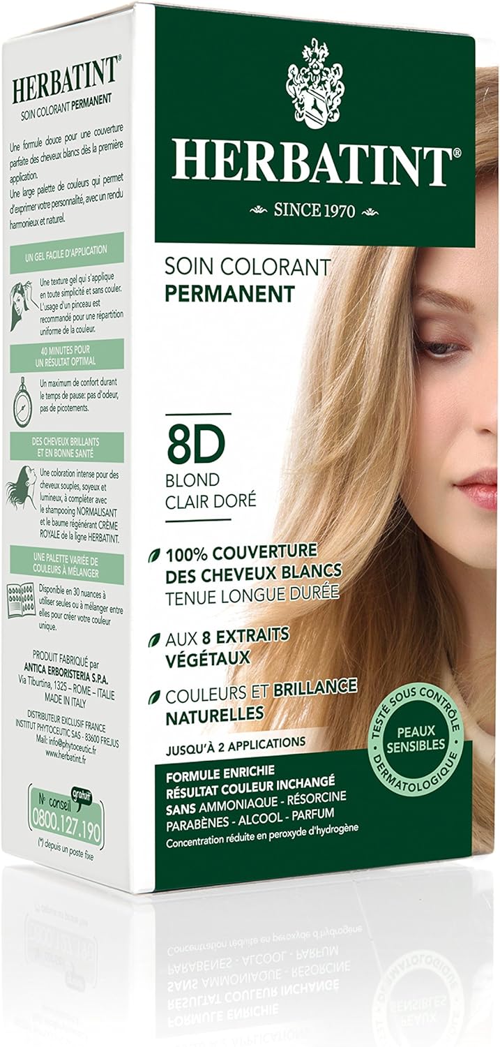 Herbatint - Soin Colorant Permanent 150ml - Blond Clair Doré, sans ammoniaque, 100% couvrant