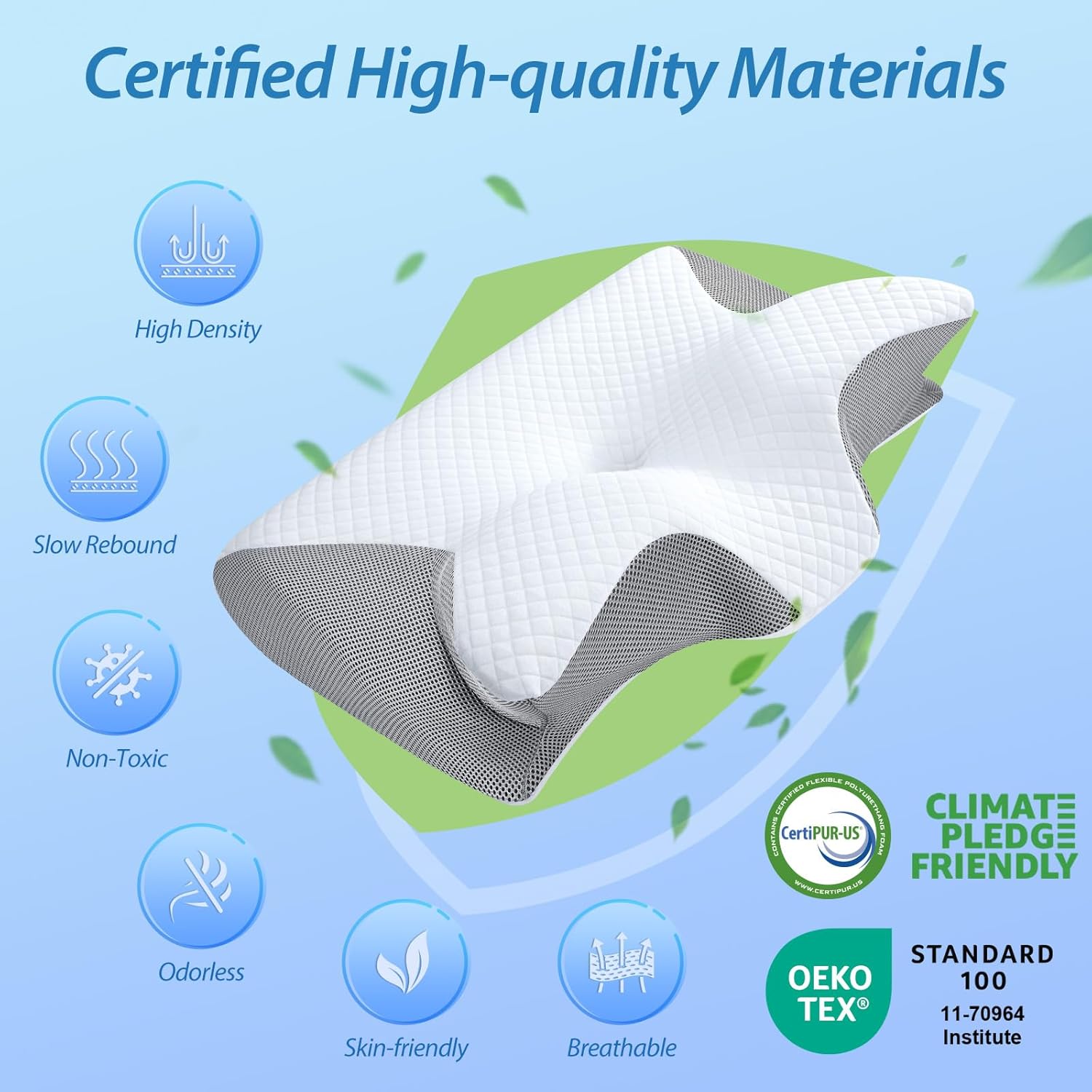 HOMCA - oreiller ergonomique cervical - 60x40x12/14cm - mémoire de forme, 2-en-1, soutien nuque