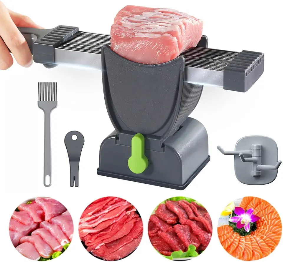 Trancheuse à viande manuelle - épaisseur réglable 2/4 mm - multifonction - accessoires inclus