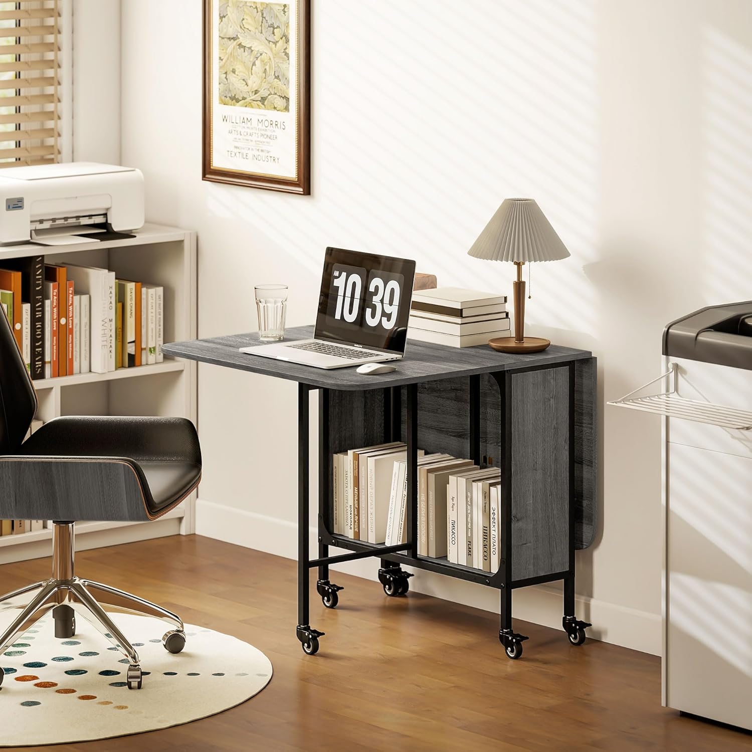 HOMCOM - Table pliante avec roulettes, 130x80x74cm, 6 personnes, étagère intégrée