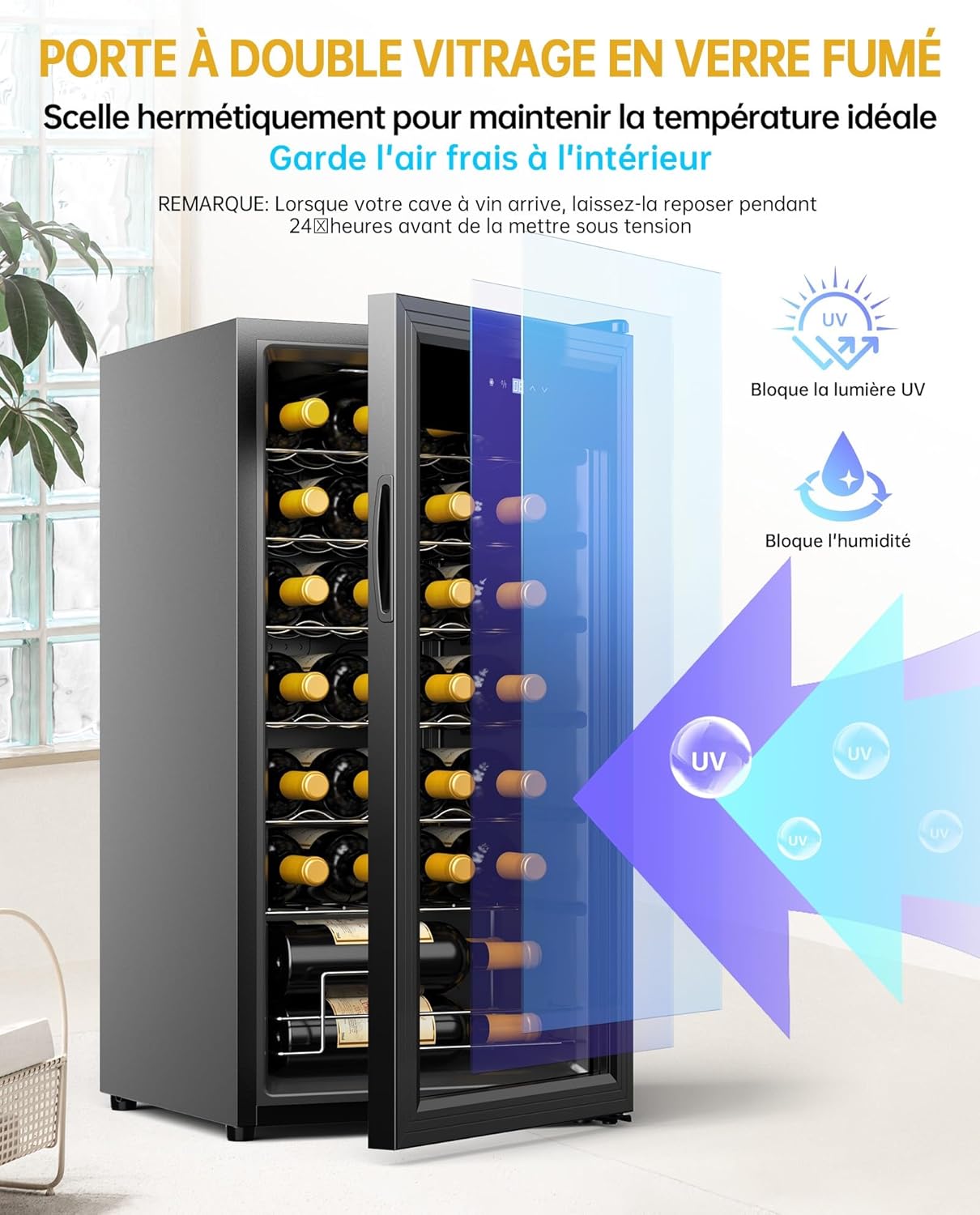 Cave à vin - verre encastrable, 28 bouteilles, UV, 5-18°C, WIE