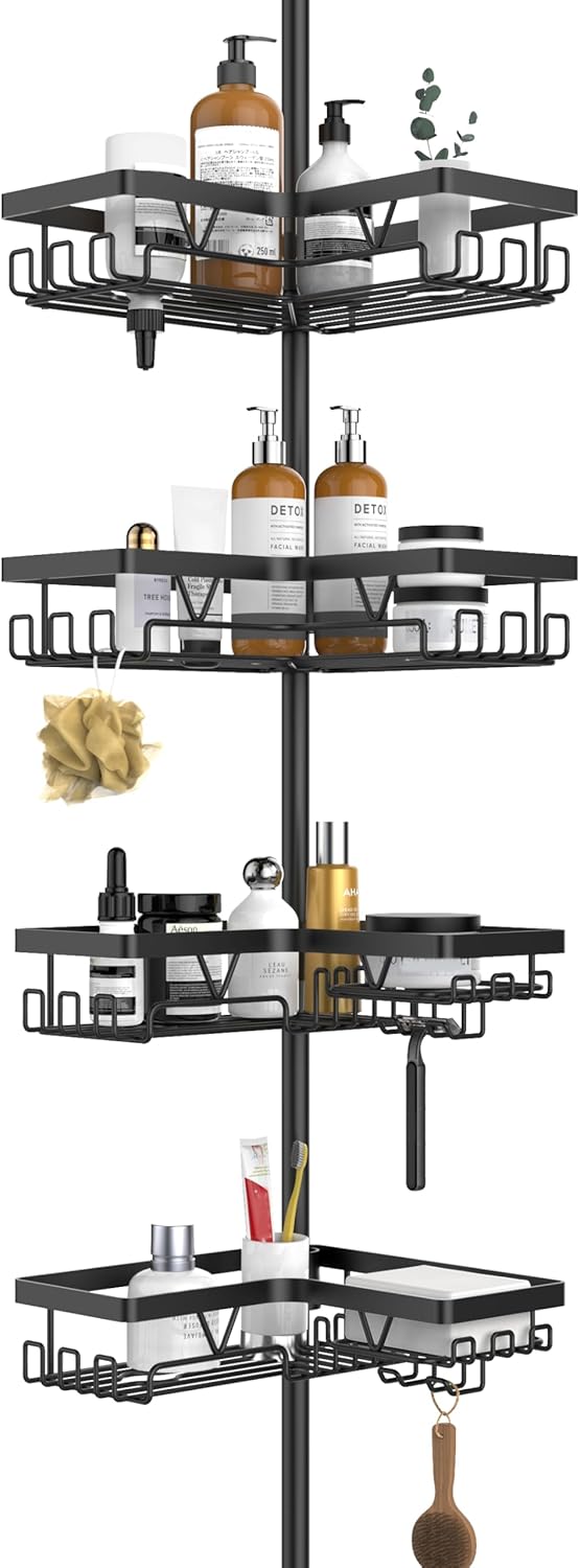 Kegii - étagère douche télescopique, 4 paniers réglables, noir