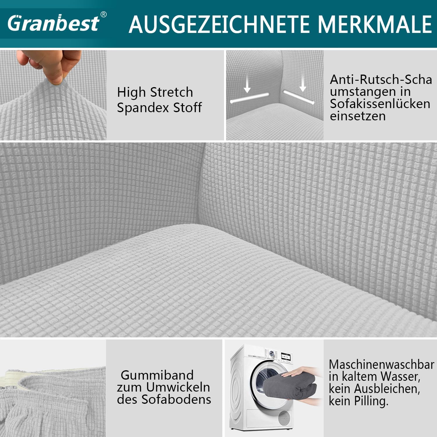 Granbest - housse canapé jacquard 2 places - extensible, protection animaux