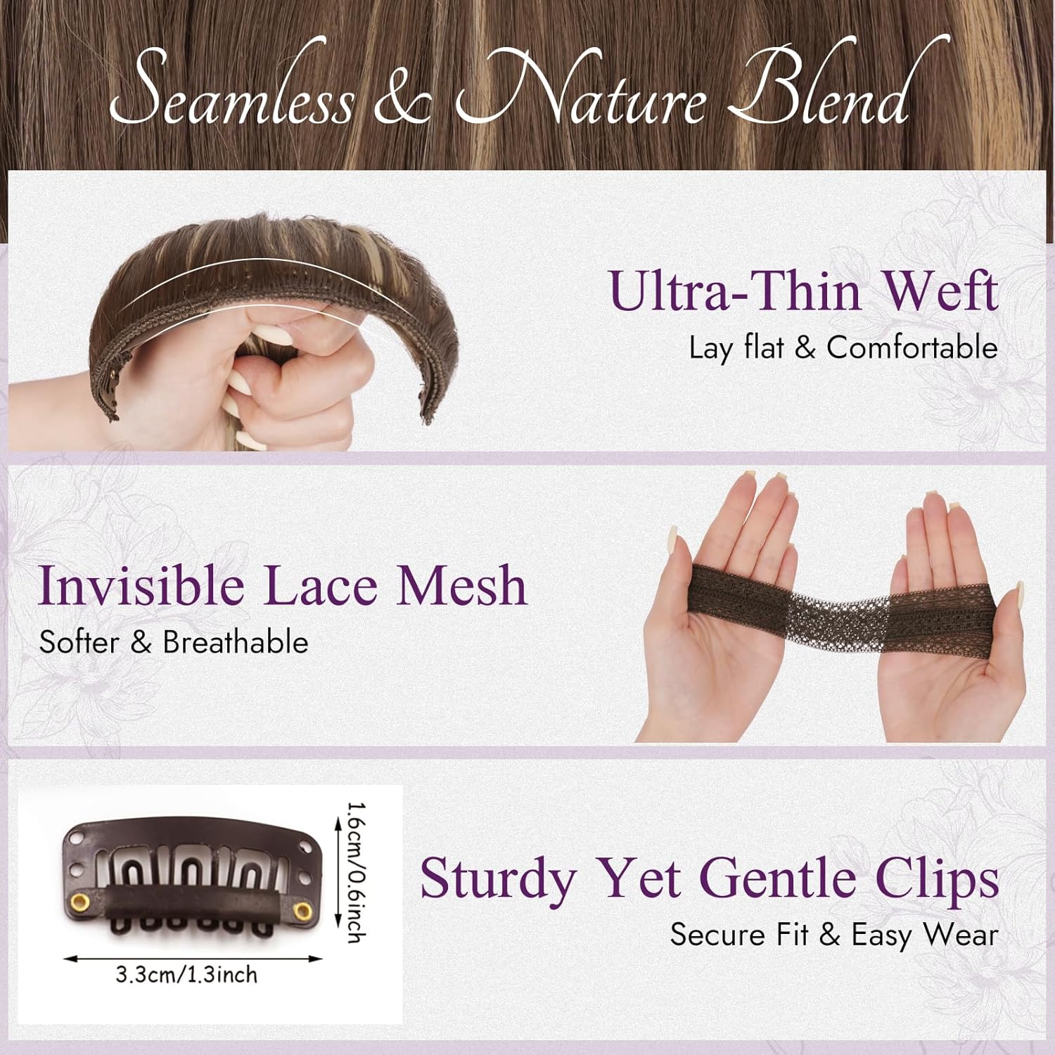 BARSDAR - Extension à clips longues, 50cm, ondulées, brun blond miel, 5PCS