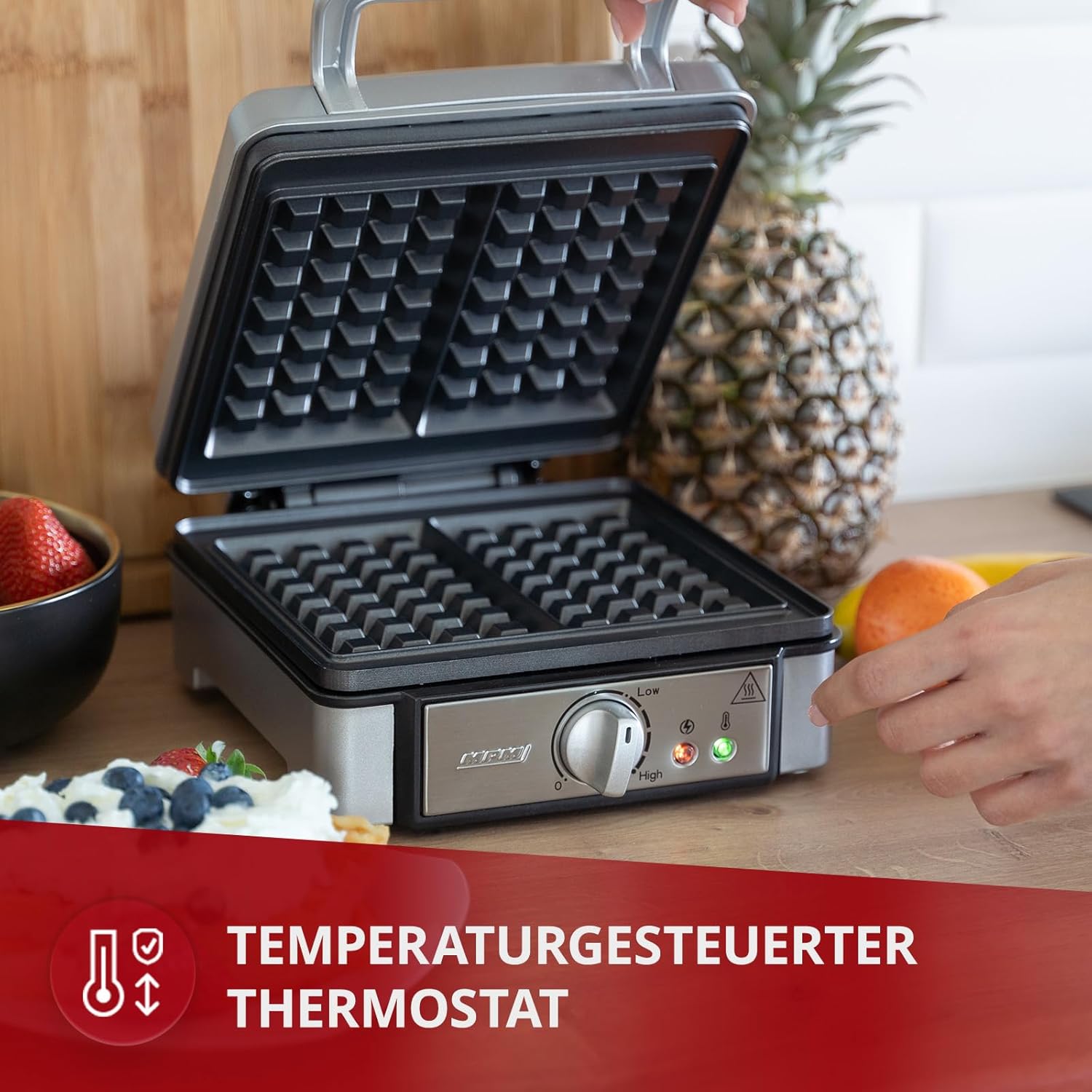 MPM - gaufrier professionnel inox - 2 gaufres épaisses, température réglable, 1400W - MGO13