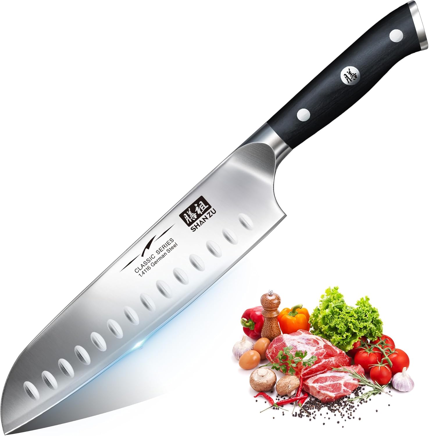 SHAN ZU - Santoku professionnel - 18cm - acier inox, manche bois