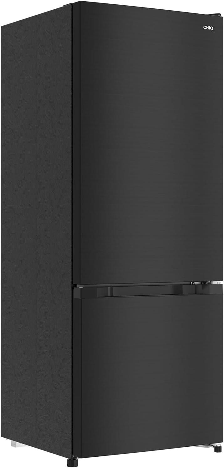 CHIQ - réfrigérateur congélateur 205L, classe E, acier noir, portes réversibles, FBM205L42