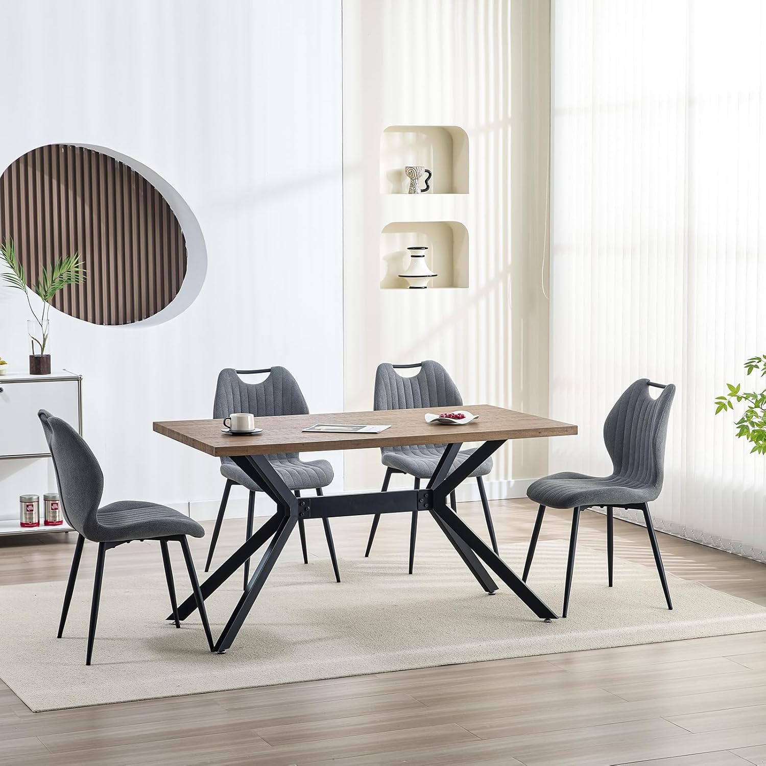 Chaises de salle à manger - tissu gris, pieds métal, lot de 2, confort