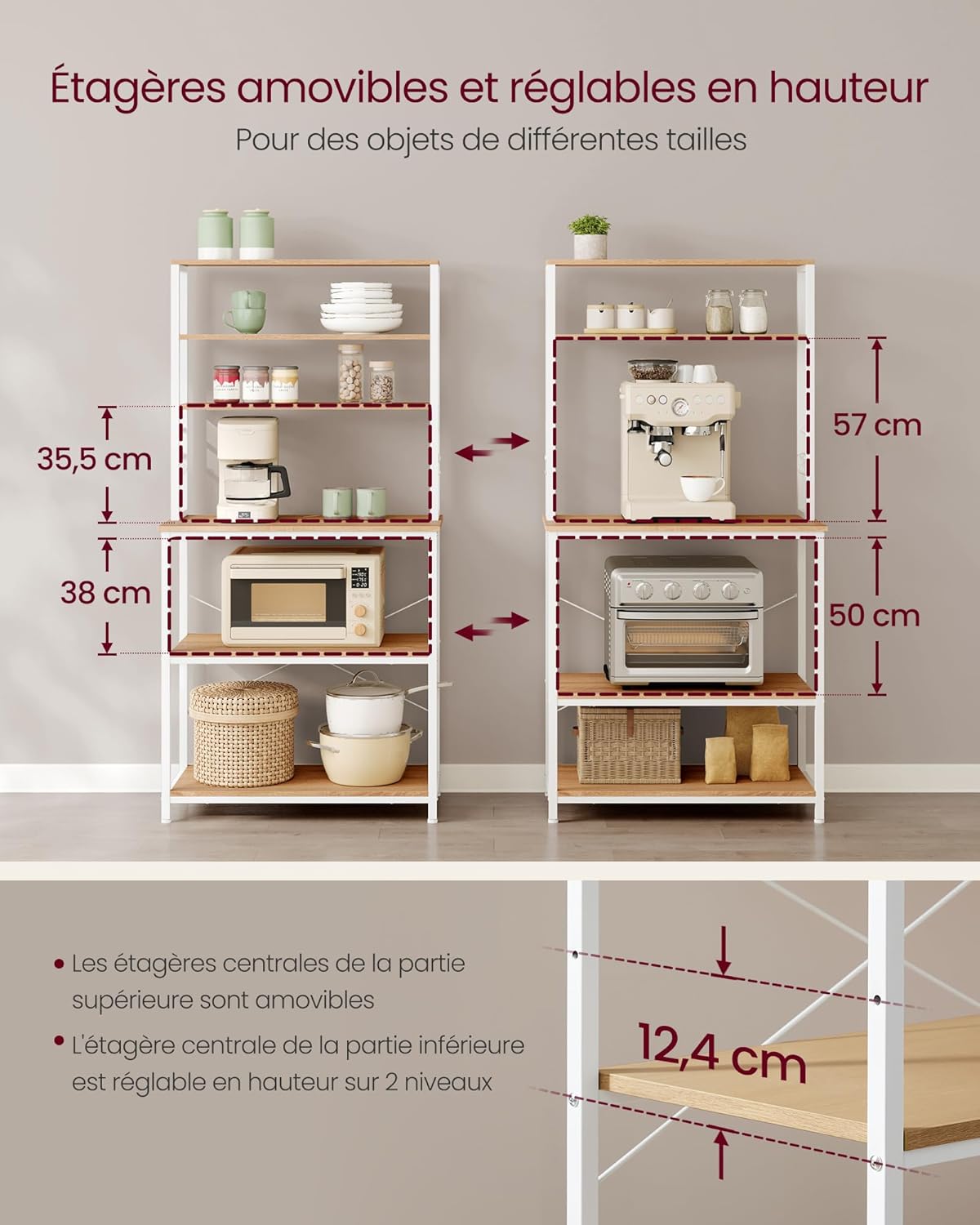 VASAGLE - étagère cuisine 40x80x167 cm, acier, 6 niveaux, KKS019W09