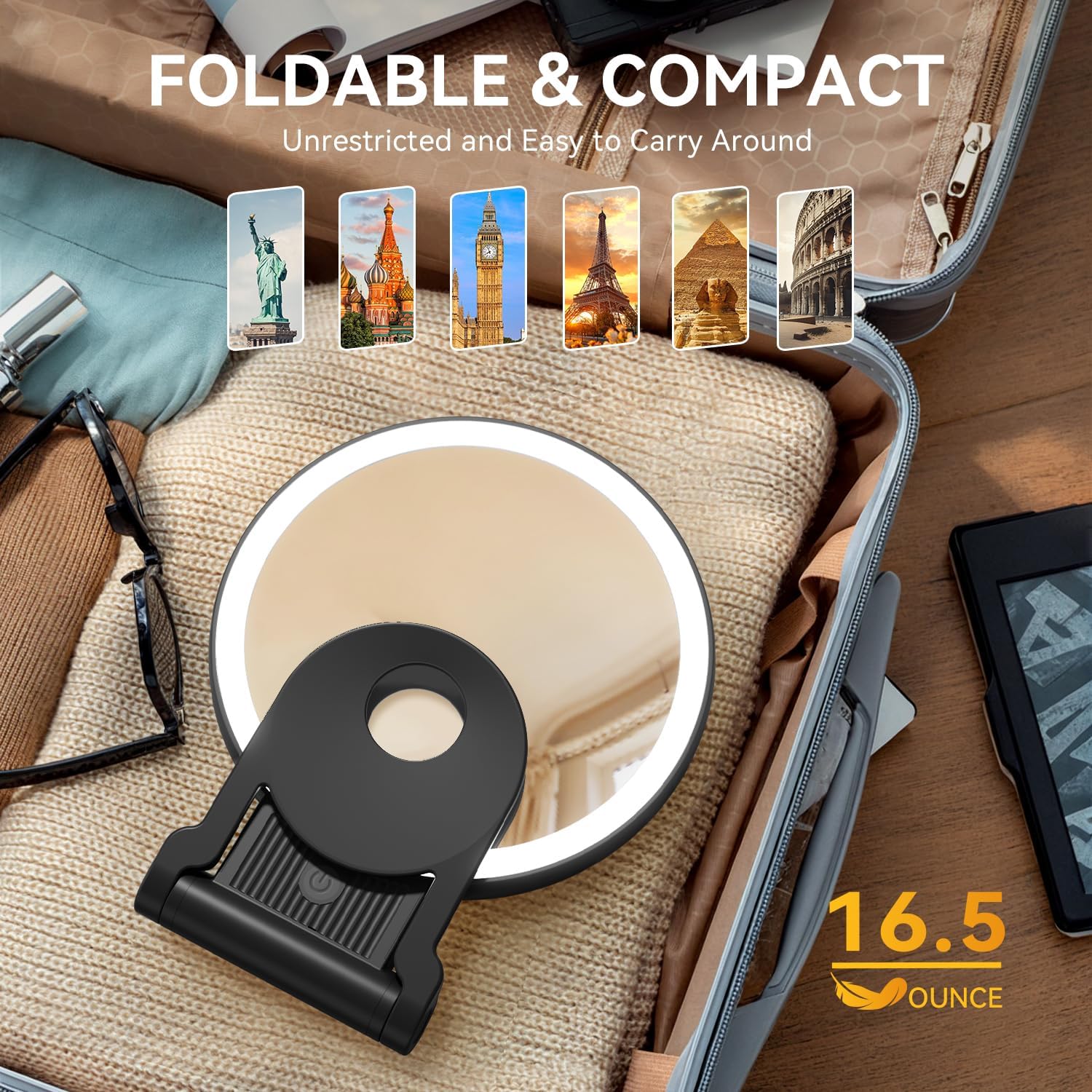 Auxmir - miroir maquillage double face, LED, 30X/1X, 2000mAh, pliable