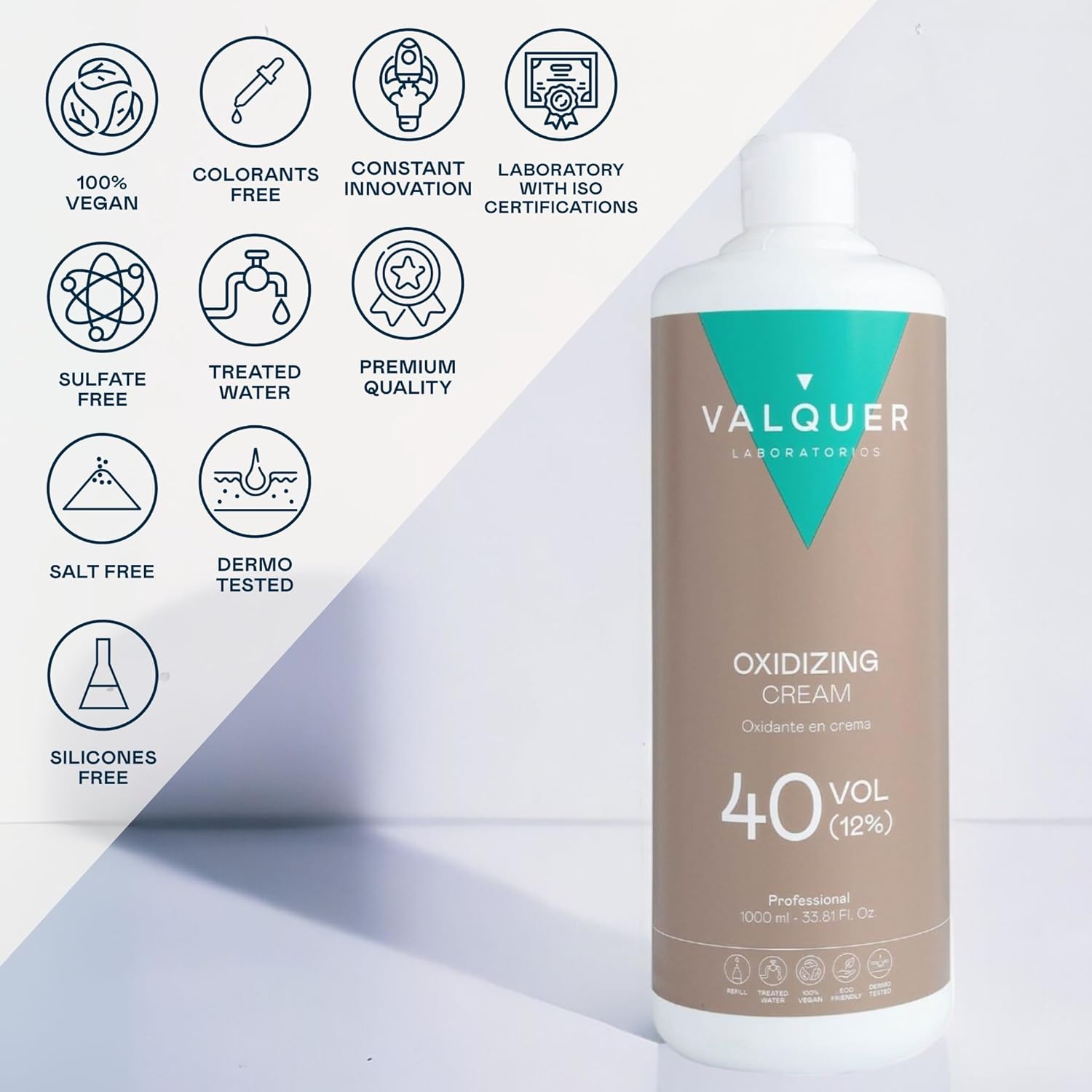 Valquer - Crème oxydante professionnelle - 1000 ml - 40 Volumes, 12%