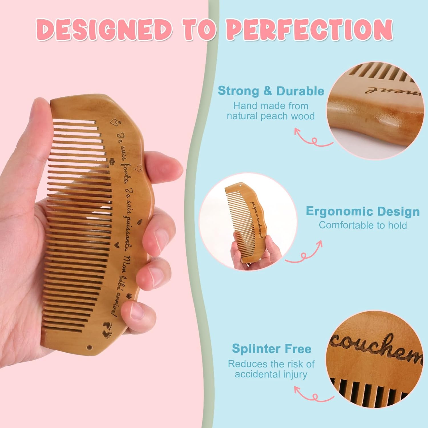 Peigne accouchement bois - cadeau grossesse - ergonomique - post-partum