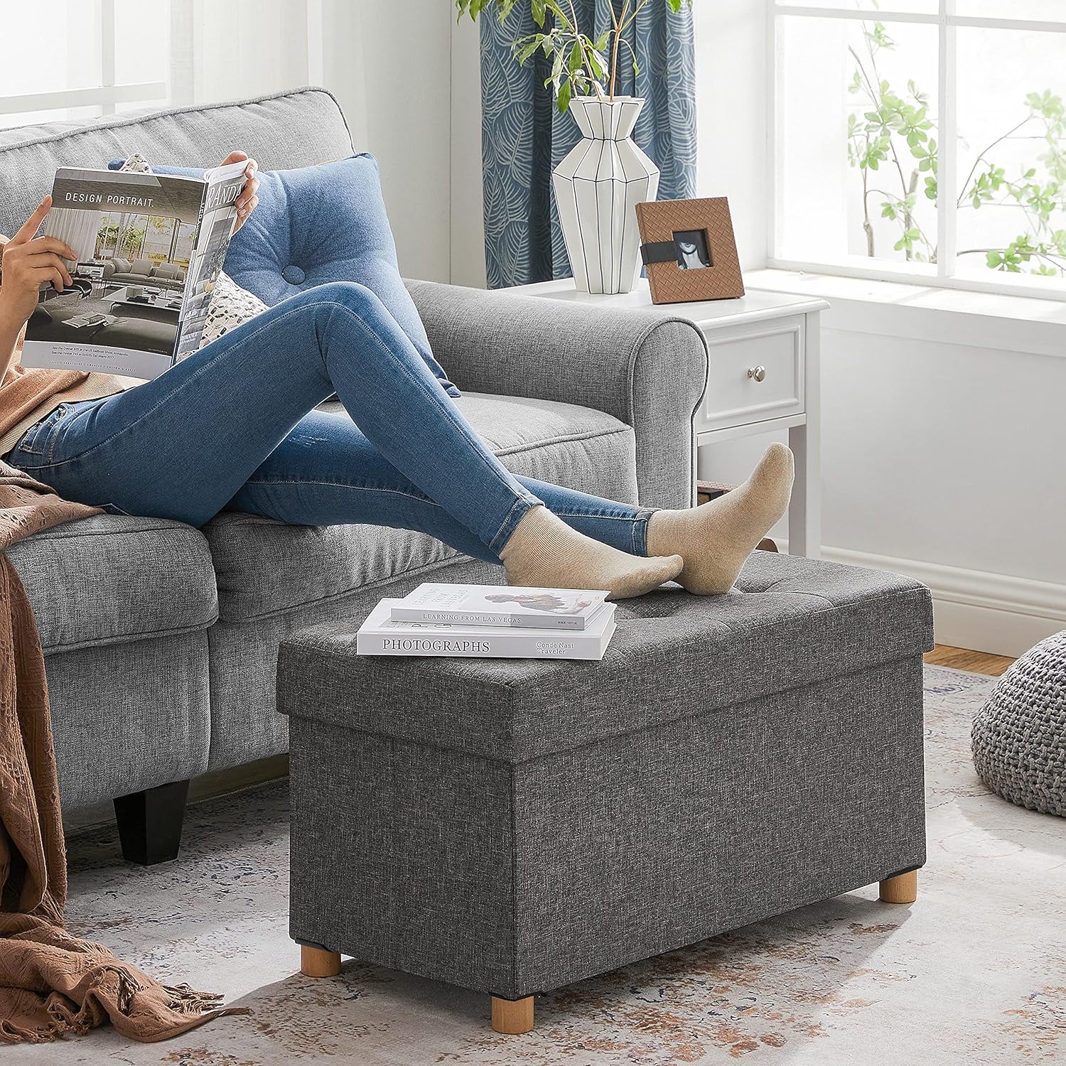 SONGMICS - Tabouret de rangement pliable, 38x76x40 cm, 300 kg, LSF16GYZ