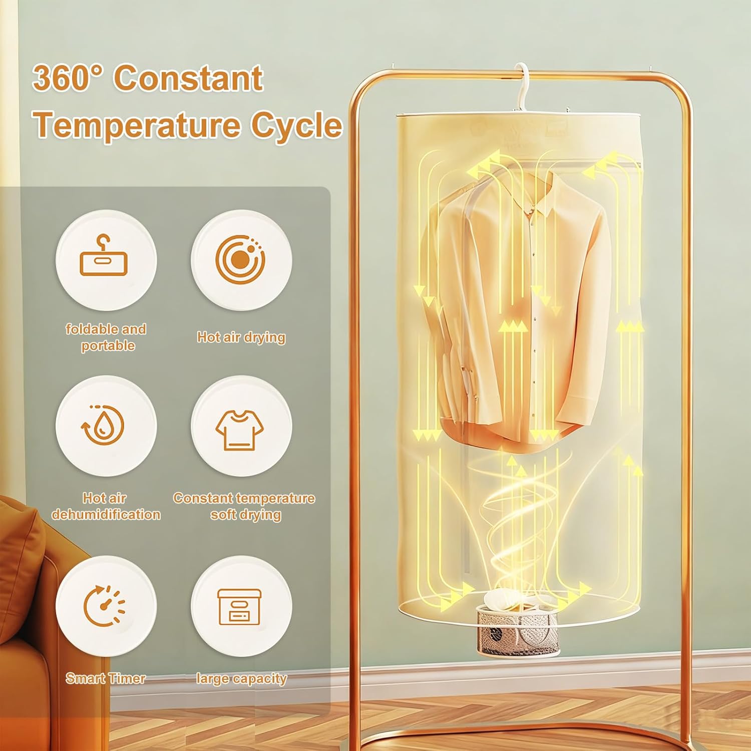 Sèche-linge portable compact 600W, télécommande, usage domestique