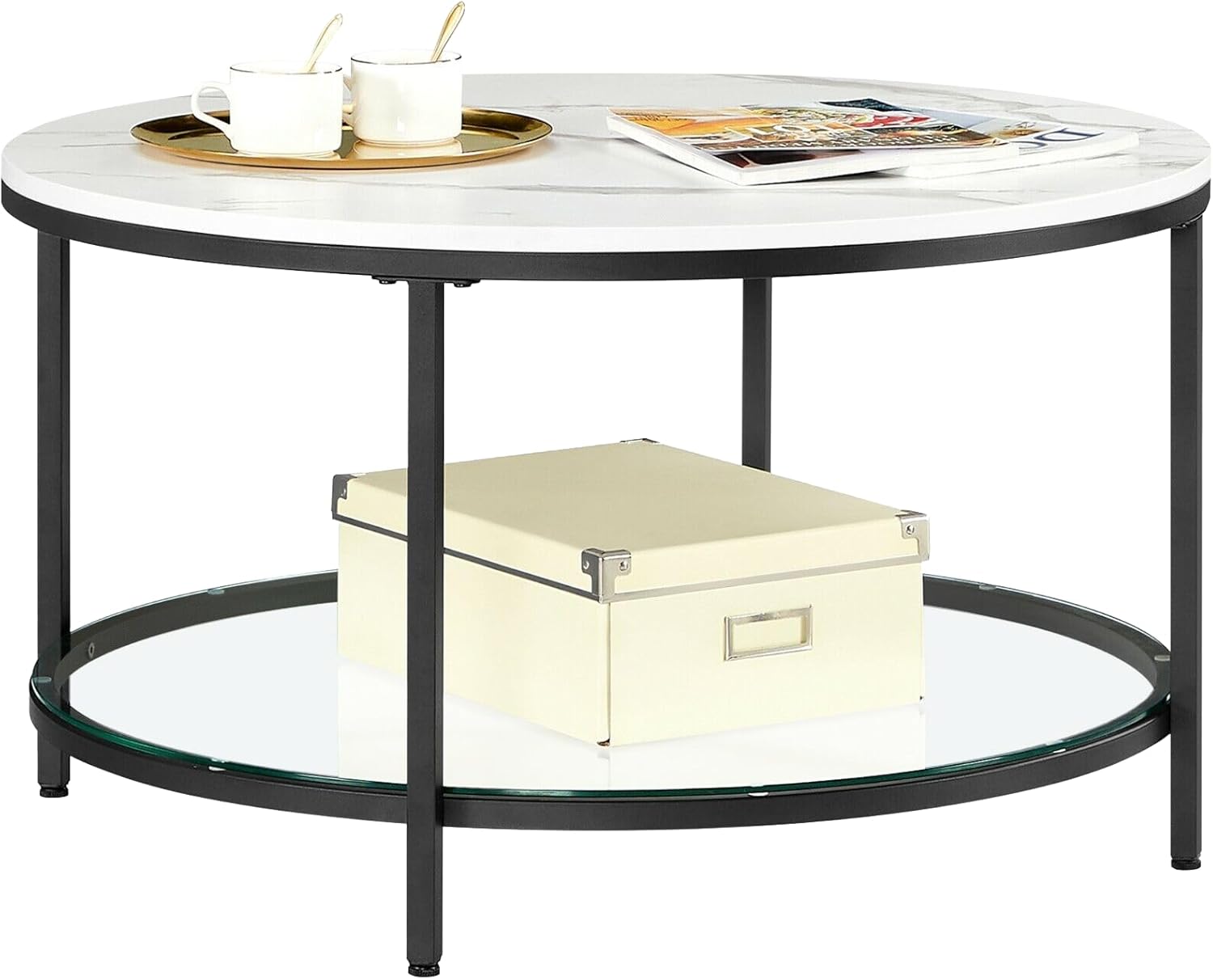 VASAGLE - table basse moderne, marbre blanc/verre trempé, LCT071B13