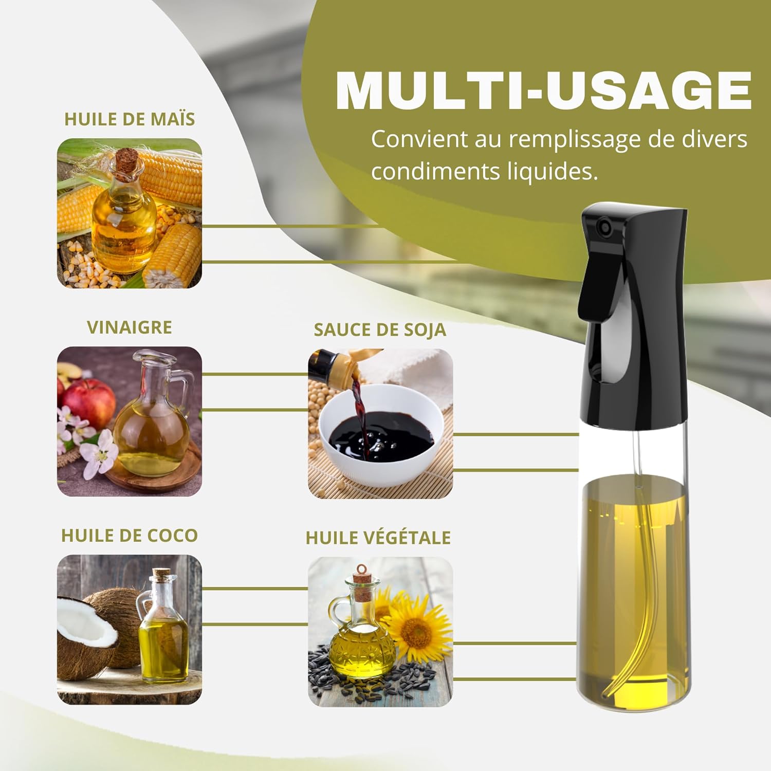Lot de vaporisateurs d'huile cuisine - 2x300ml, accessoires inclus