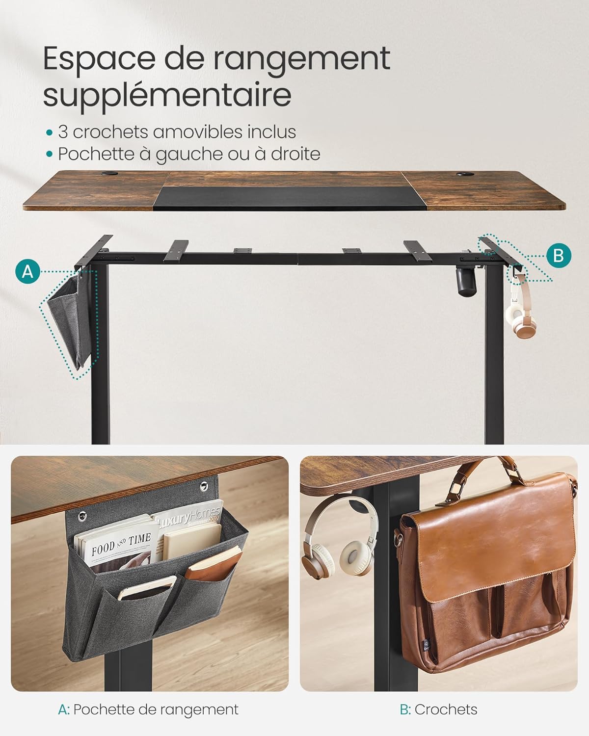 SONGMICS - bureau électrique réglable - 160x70 cm - 4 hauteurs mémoire - LSD026X01