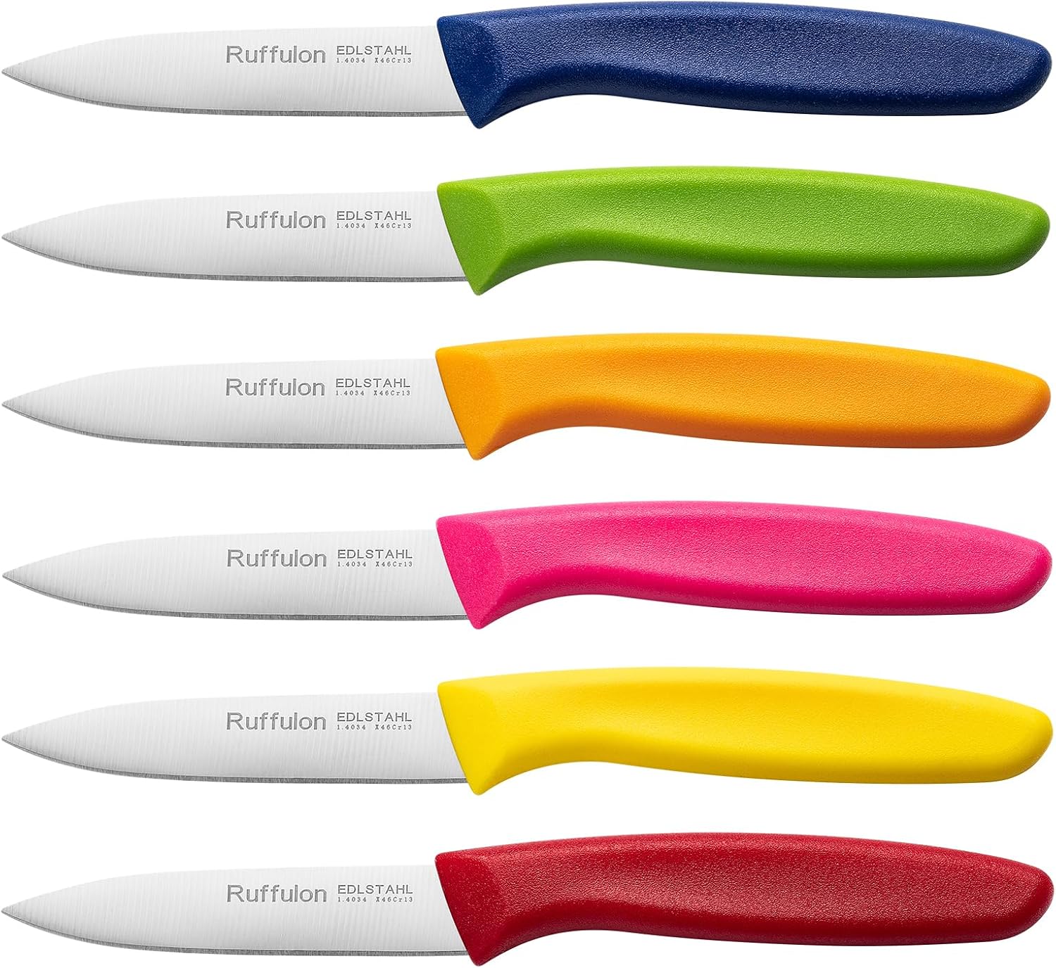 Couteaux à légumes - 6 pièces inox, manche ergonomique, lavable, colorés