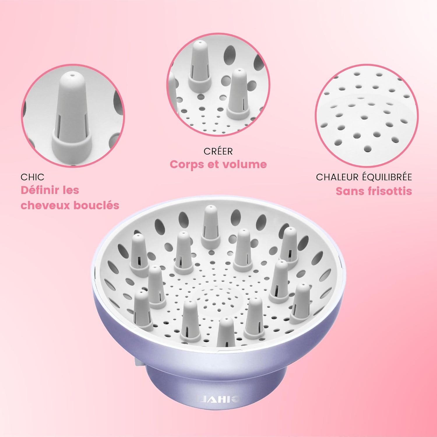 Diffuseur universel cheveux bouclés 4.4-6.6 cm, robuste, anti-frisottis