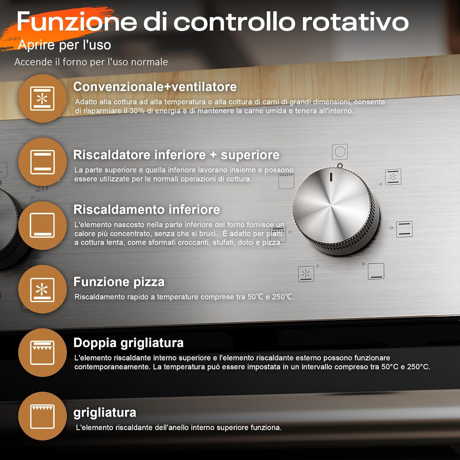 Karinear - four encastrable 60 L - 60 cm, chaleur tournante, 6 programmes