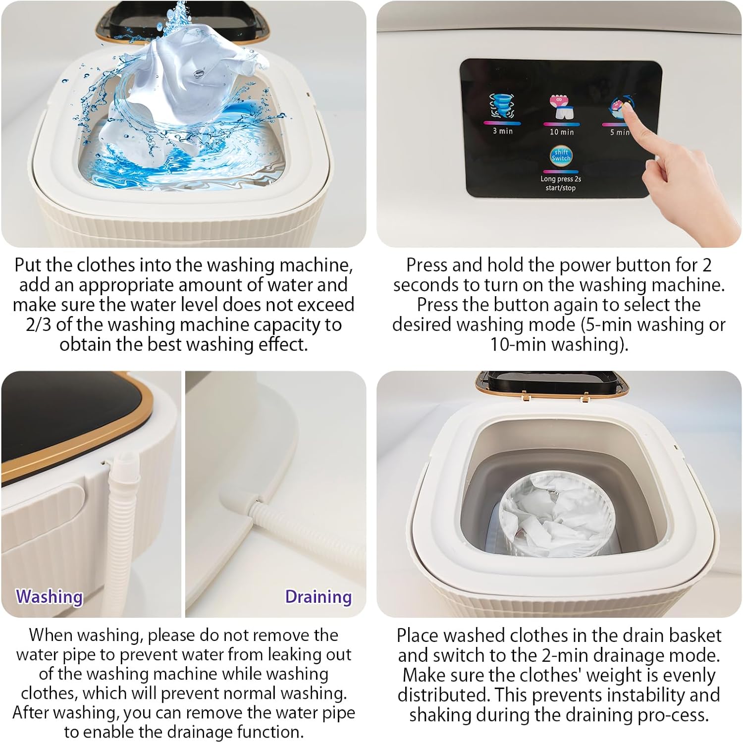 Mini machine à laver portable - 15L - essoreuse, nettoyage en profondeur, idéale camping et voyages