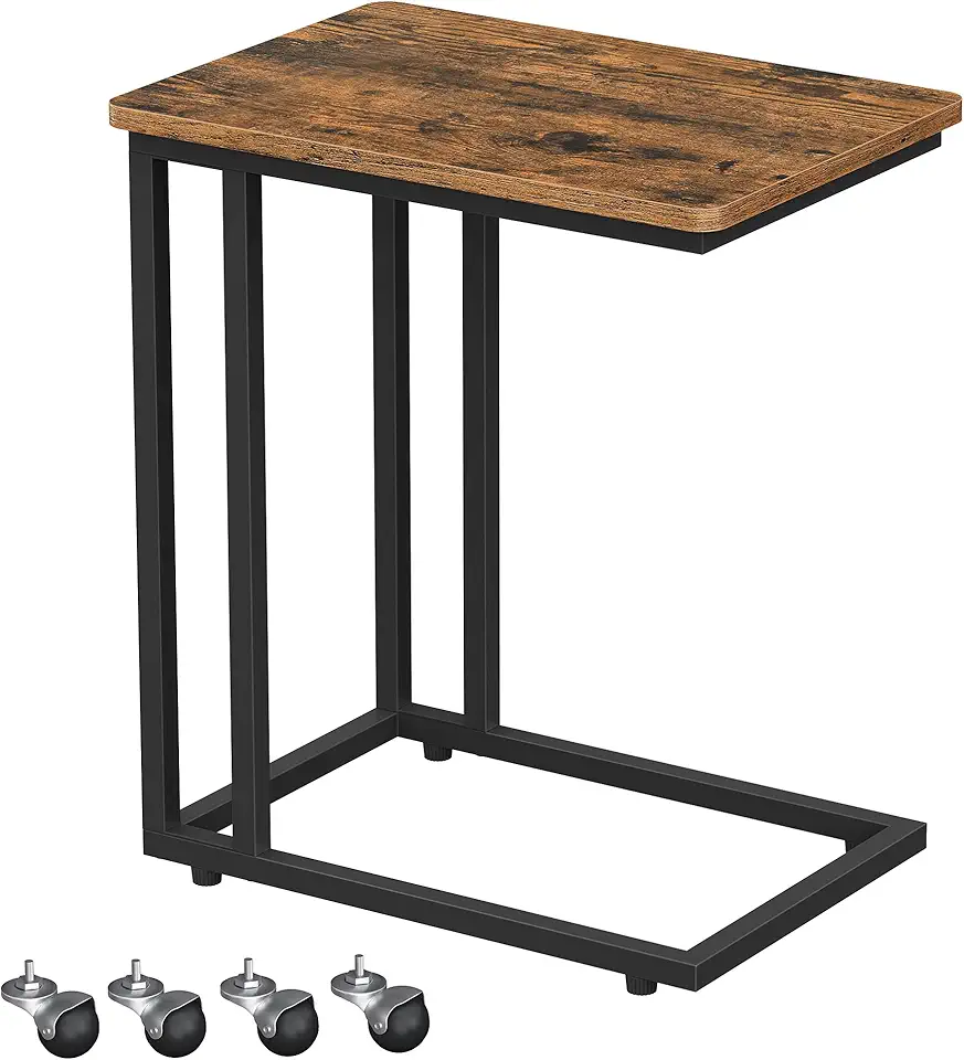 VASAGLE - table d’appoint série LNT - acier/bois, roulettes, montage facile, 50x35x65 cm, style industriel, LNT50X