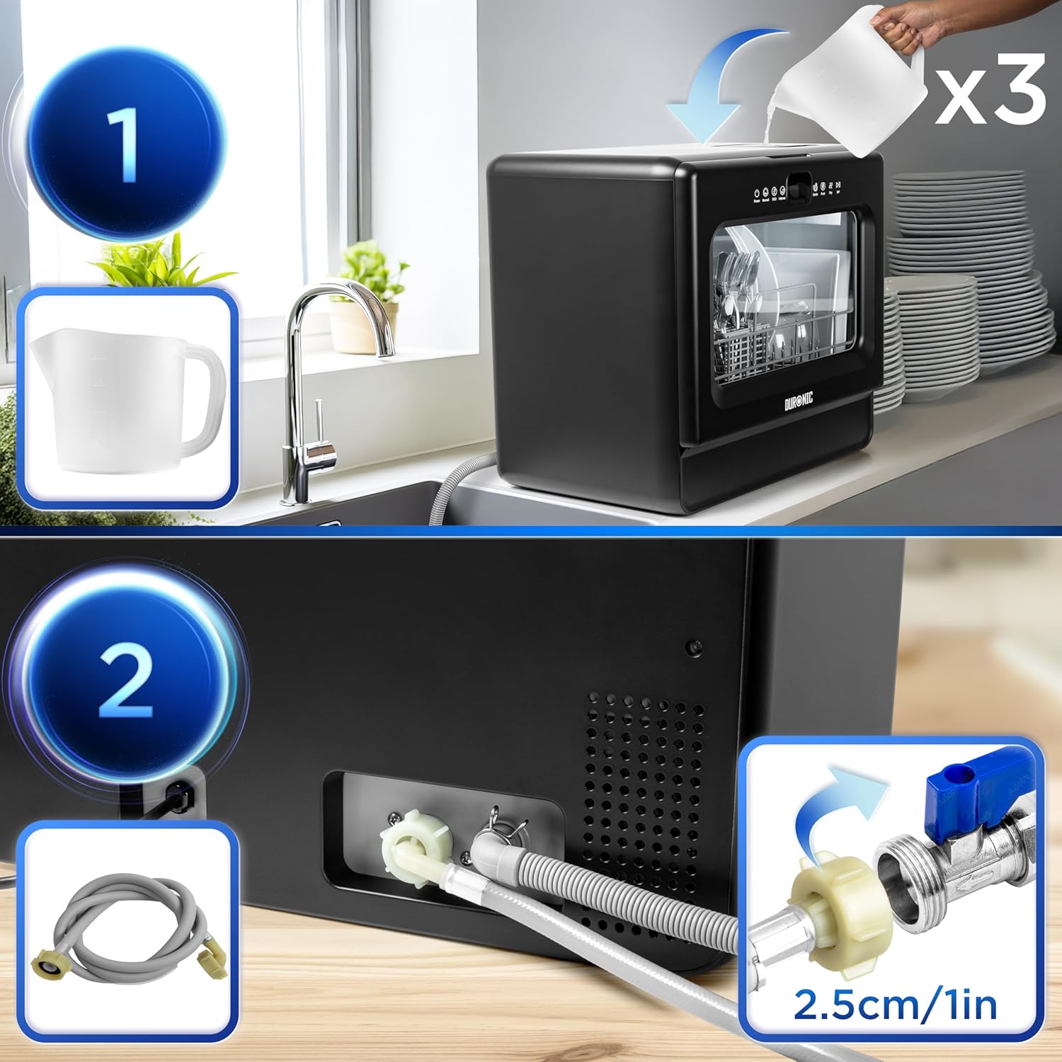 Duronic - DW10 BK - lave-vaisselle compact 1050W, 5 programmes, gain de place, séchage