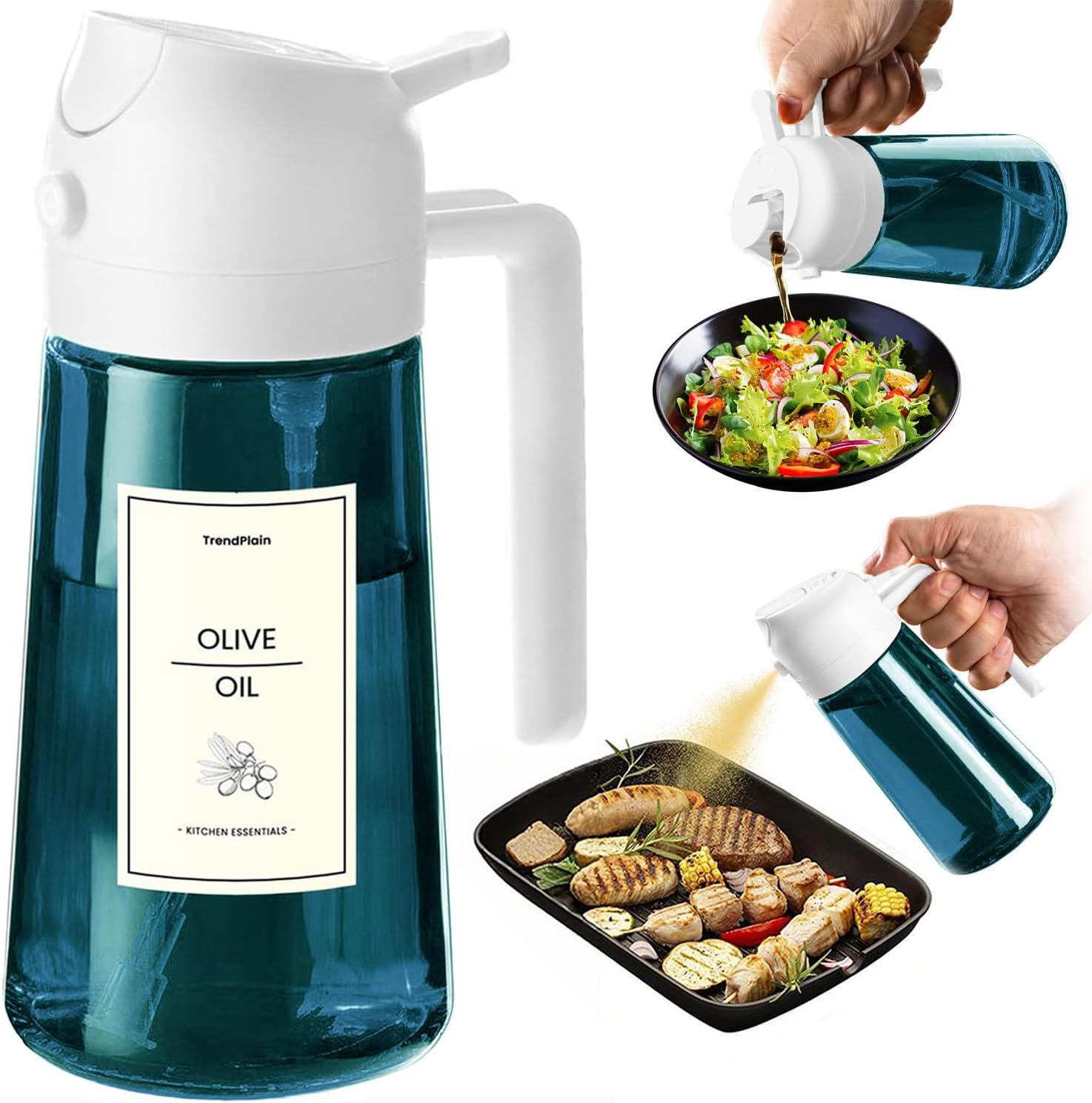 TrendPlain - Spray Huile Cuisine 470ml - 2-en-1 Air Fryer, Blanc