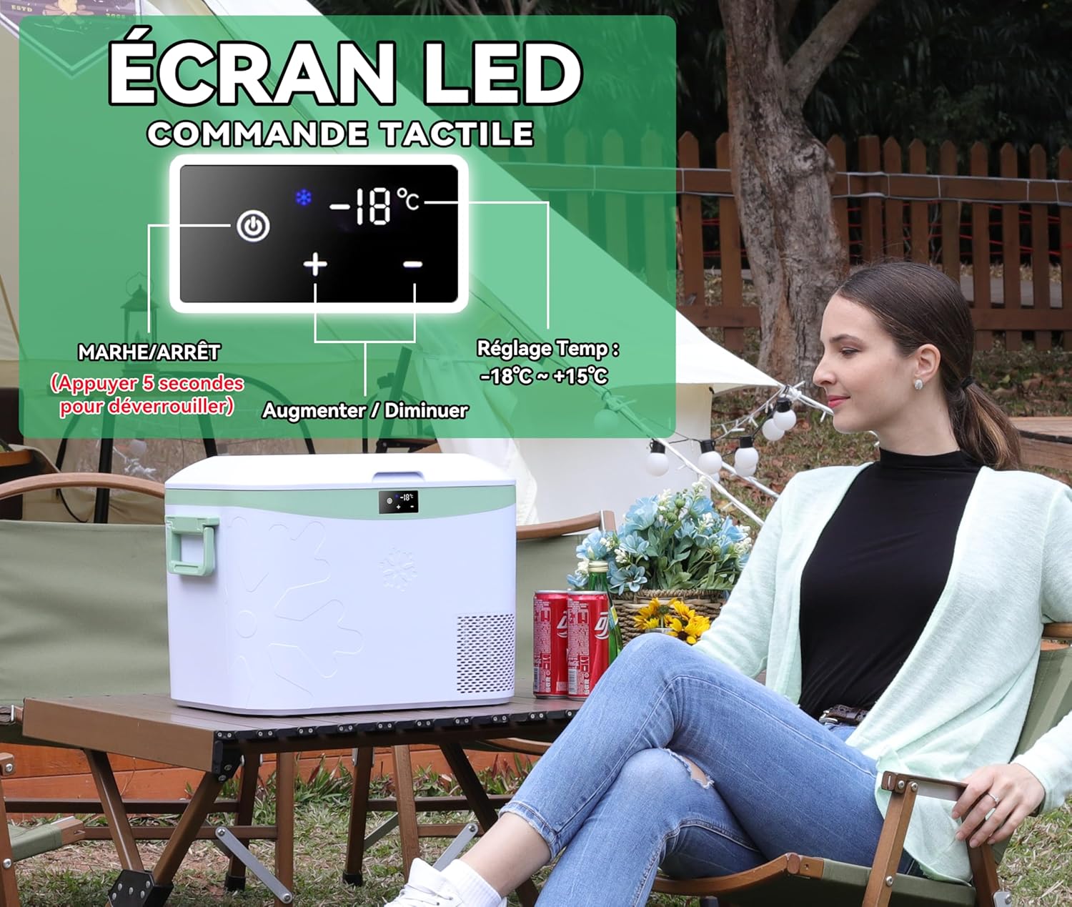 BINGI - Glacière électrique 18L - Refroidissement rapide, -18°C, 12V/24V/220V